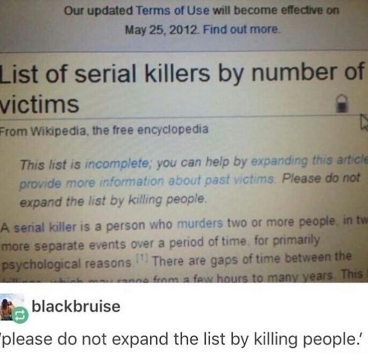 do not expand this list by killing people