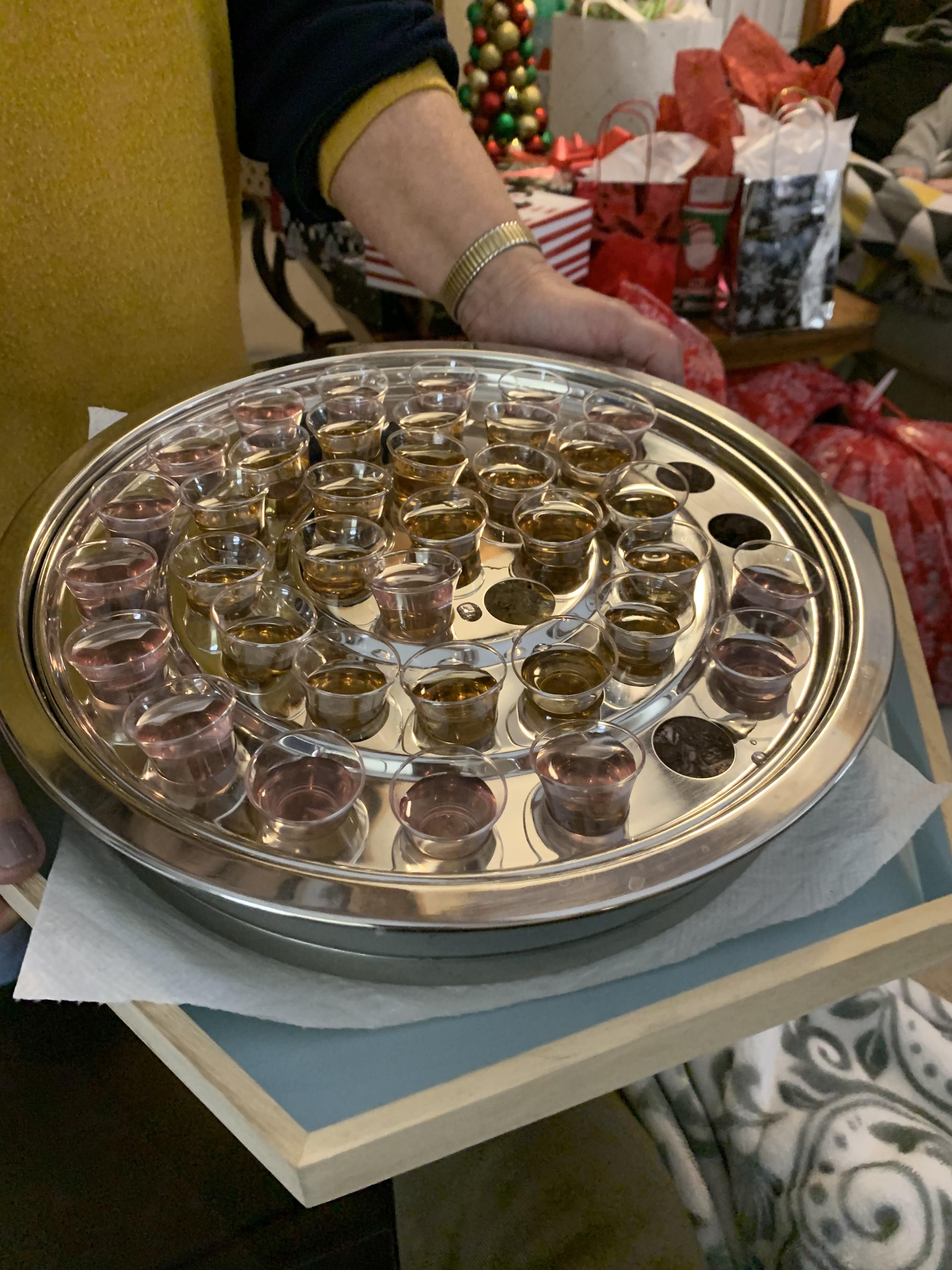 My girlfriends mom passed out shots for thanksgiving on a communion tray.