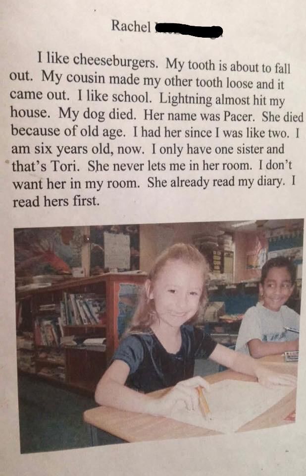 In kindergarten I had to write a paragraph about myself...
