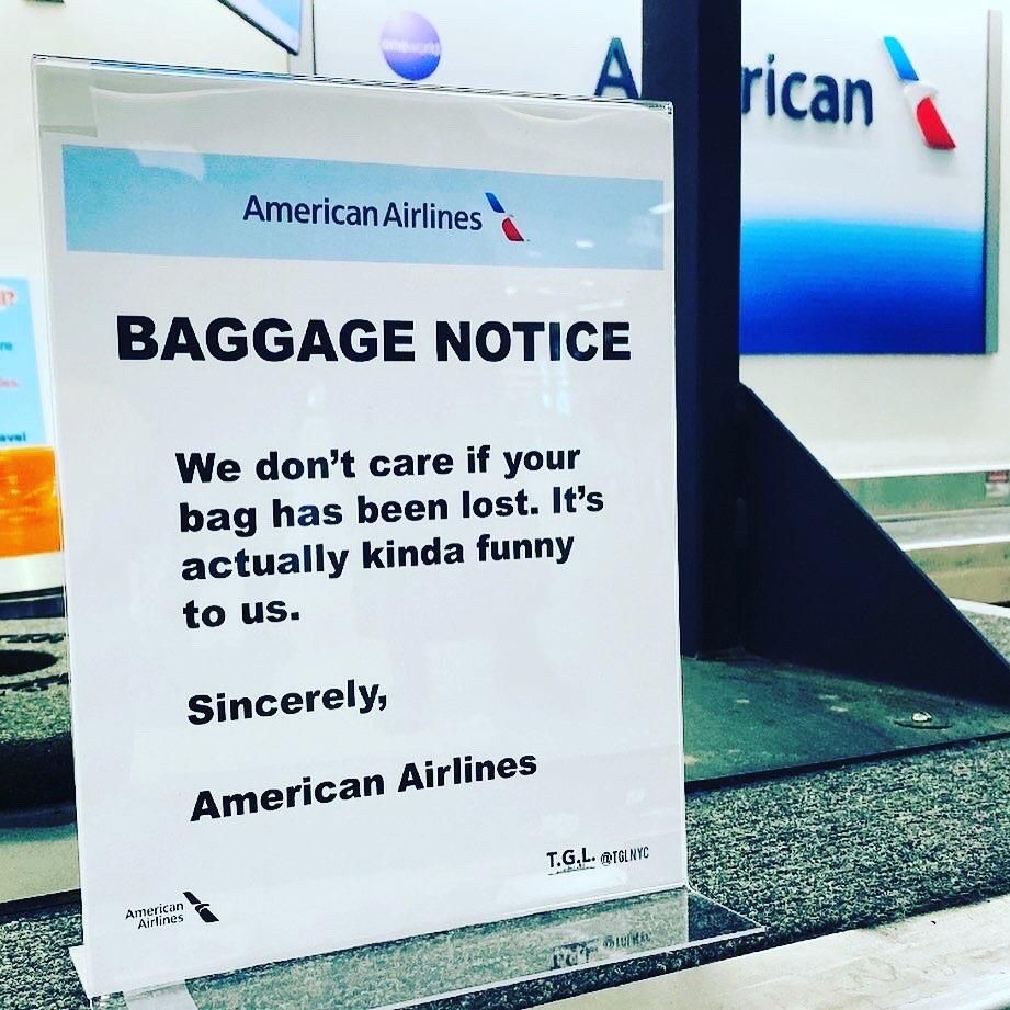 American Airlines posts an honest sign at the airport