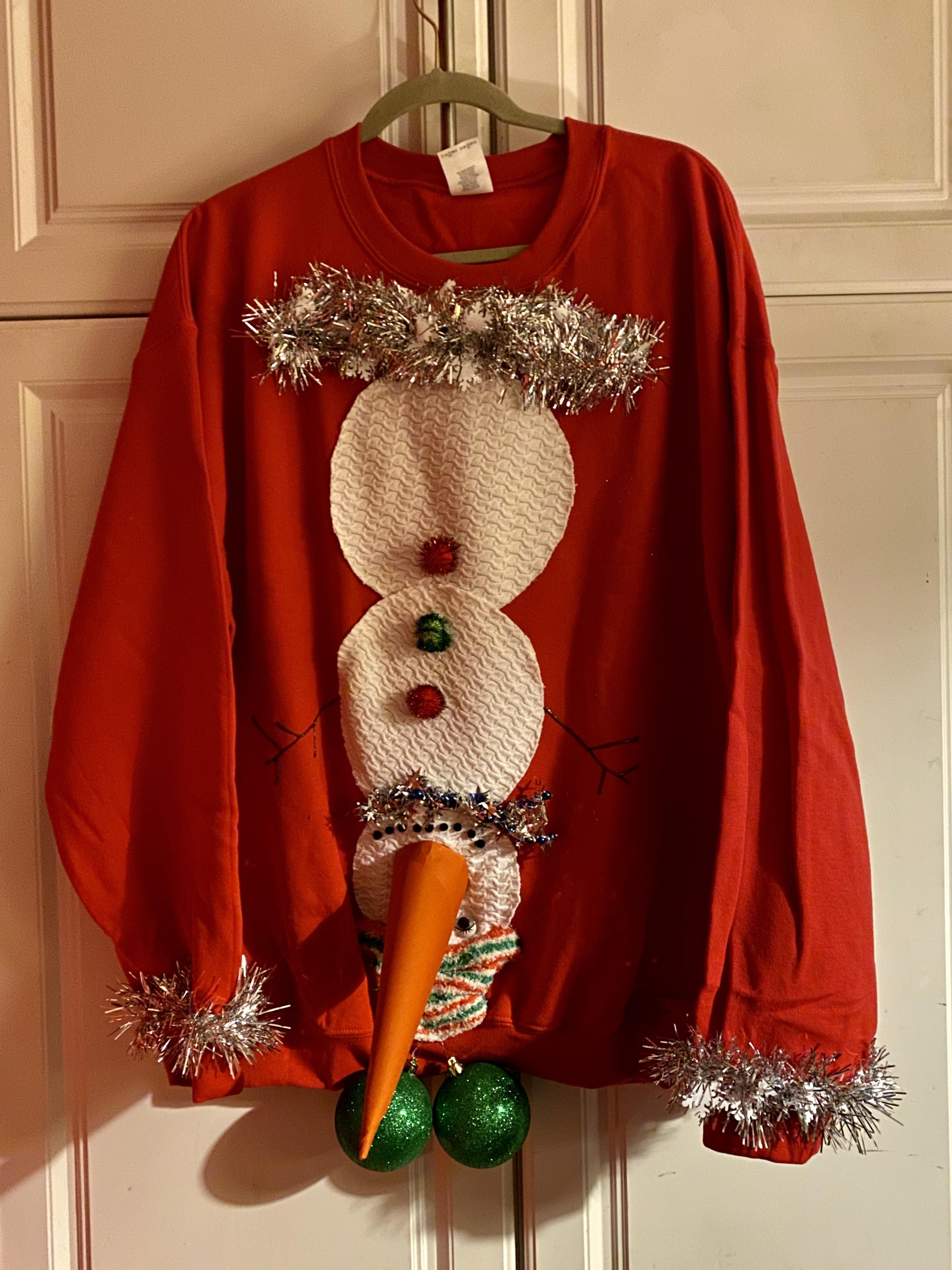 My bonus son needed an “Ugly Xmas Sweater” for a party tonight. Fingers crossed he likes it .