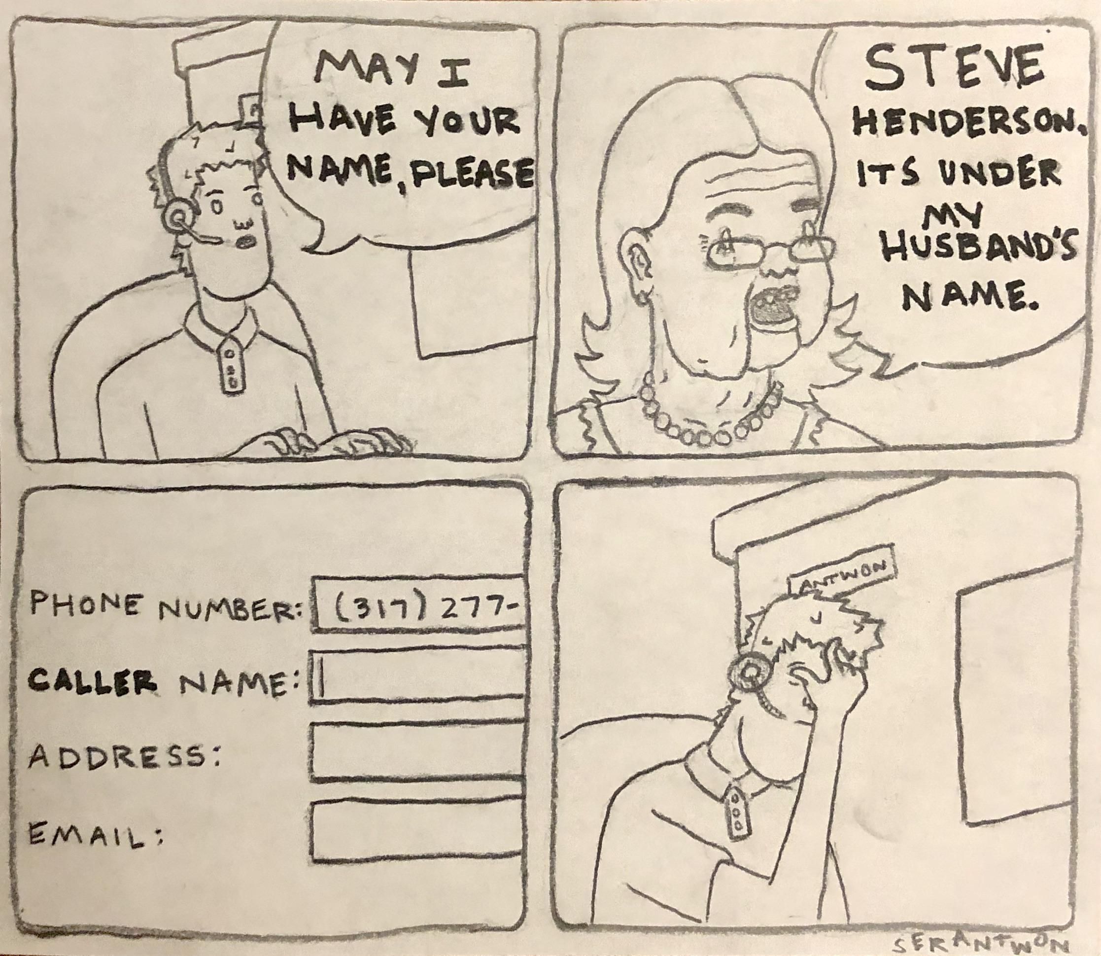 I work at a call center. Sometimes I like to draw my callers. For some reason, this seems to be one of my most misunderstood questions: