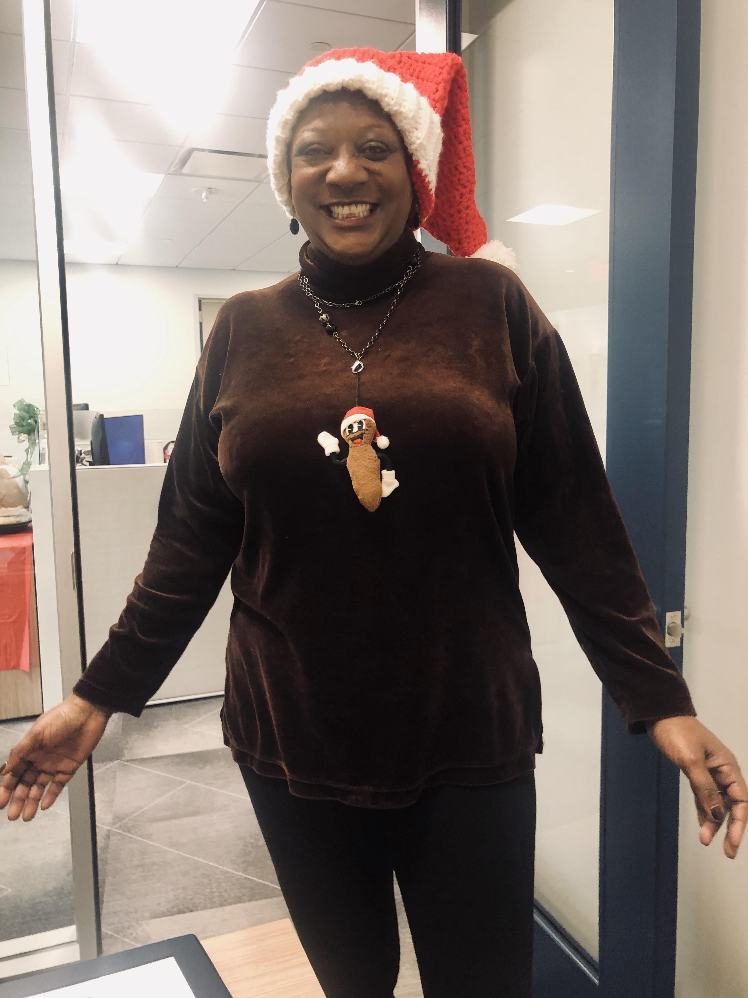 My coworker came to the office holiday food fest dressed like Mr. Hanky.