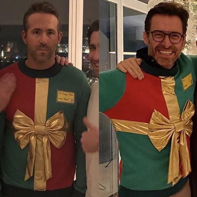 Hugh Jackman wears the infamous Christmas sweater one year later.
