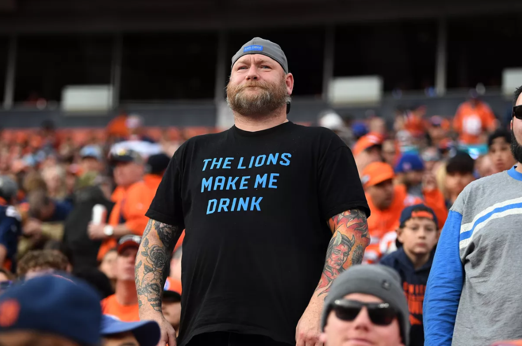 A friend of mine flew to Colorado for a Lions game. His shirt has gotten him noticed.