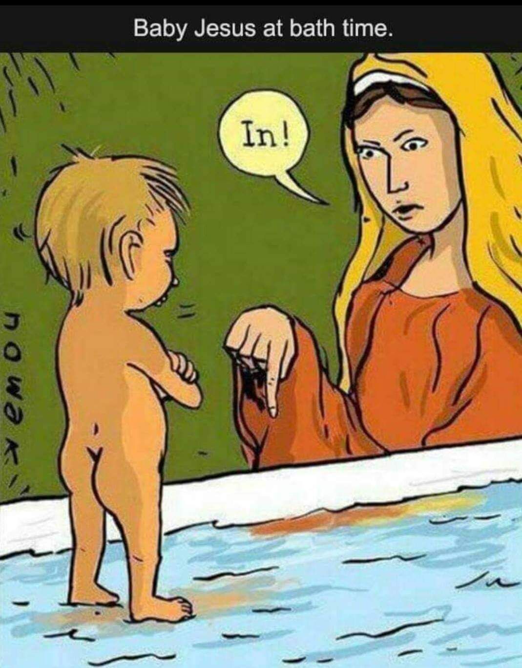Baby Jesus at bathtime.