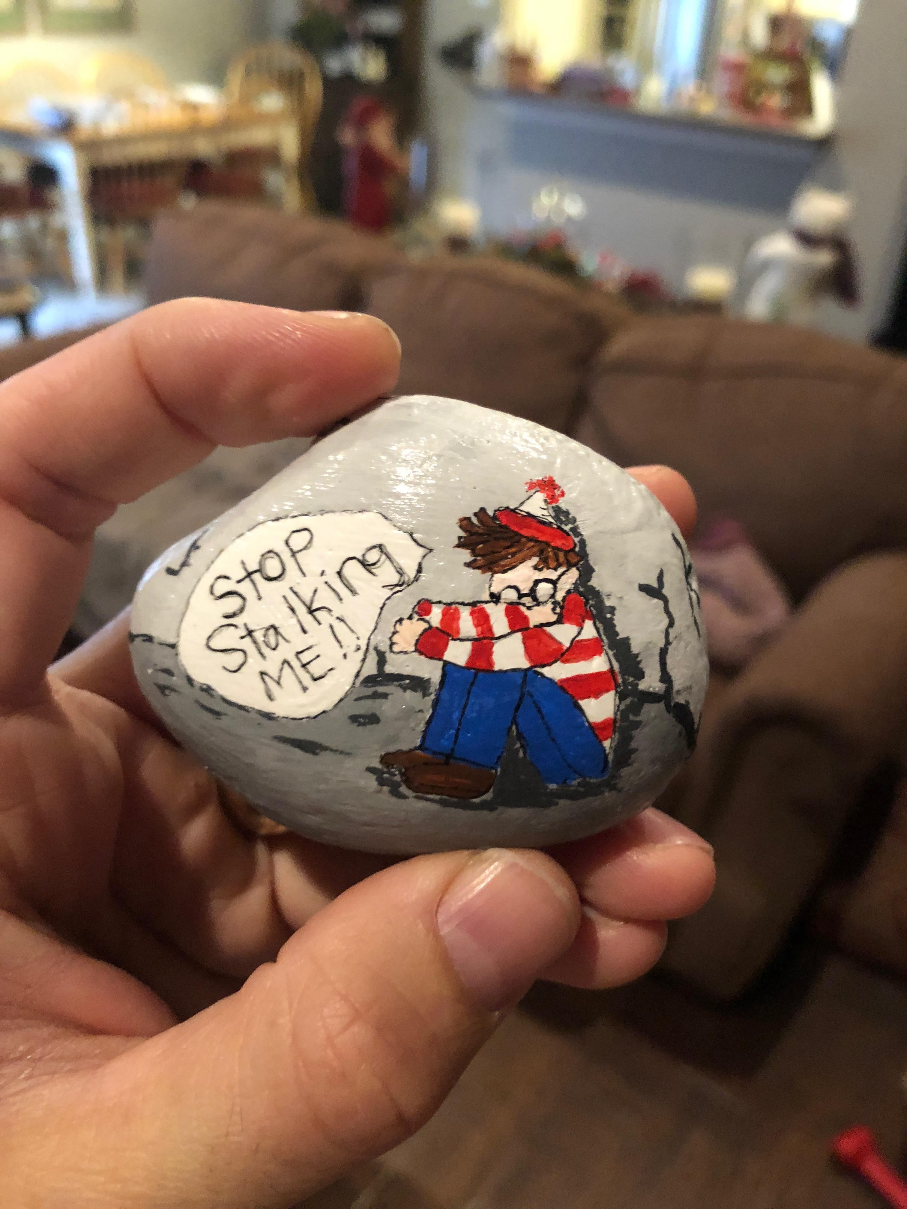 My aunt painted this rock for my brother's Christmas gift.