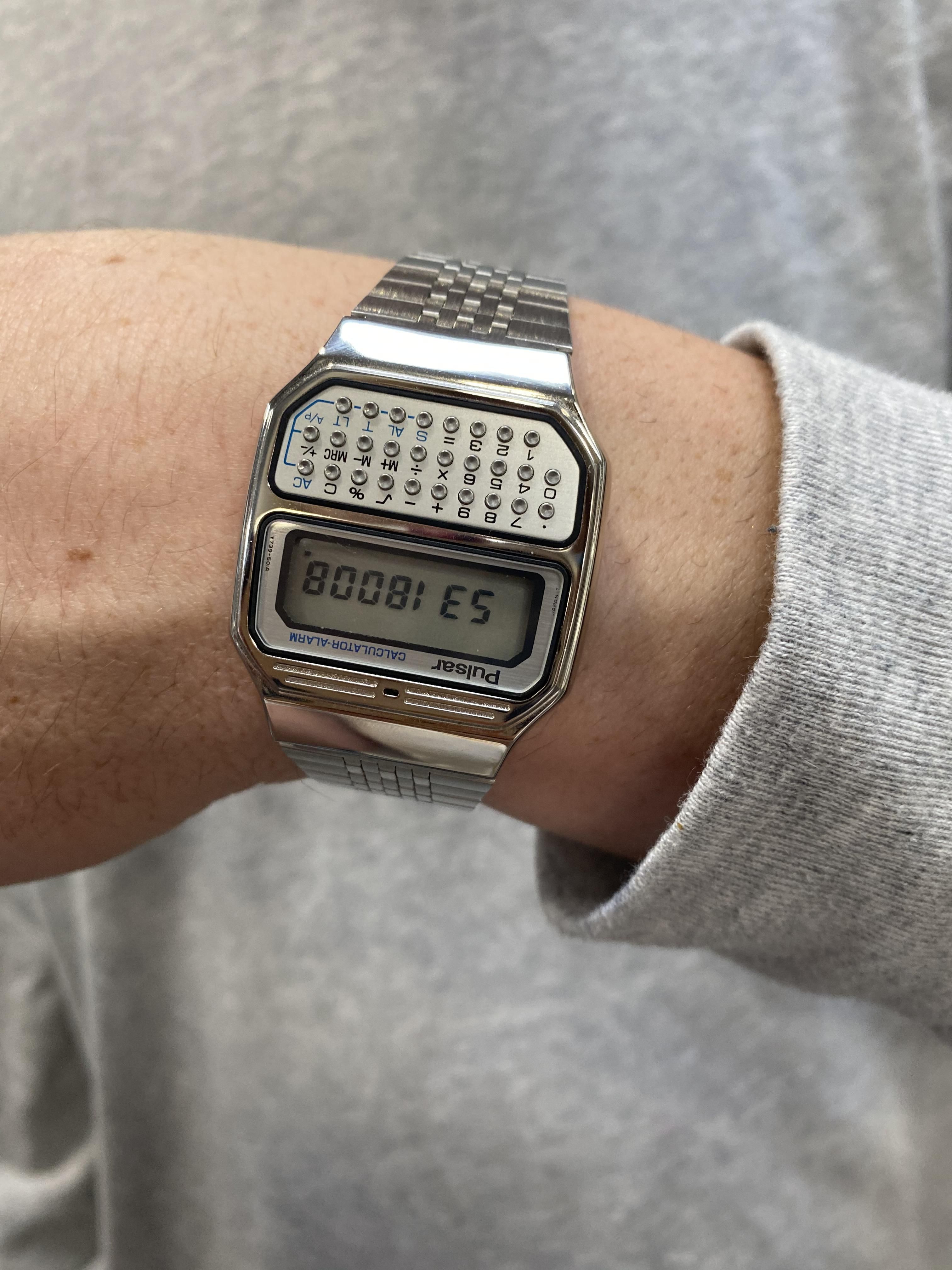 Got my boyfriend this vintage pulsar calculator watch for christmas. Waiting in line at Best Buy and he says he has something to show me.