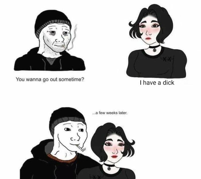 this could be you and your crush, but you're too insecure to accept her dick