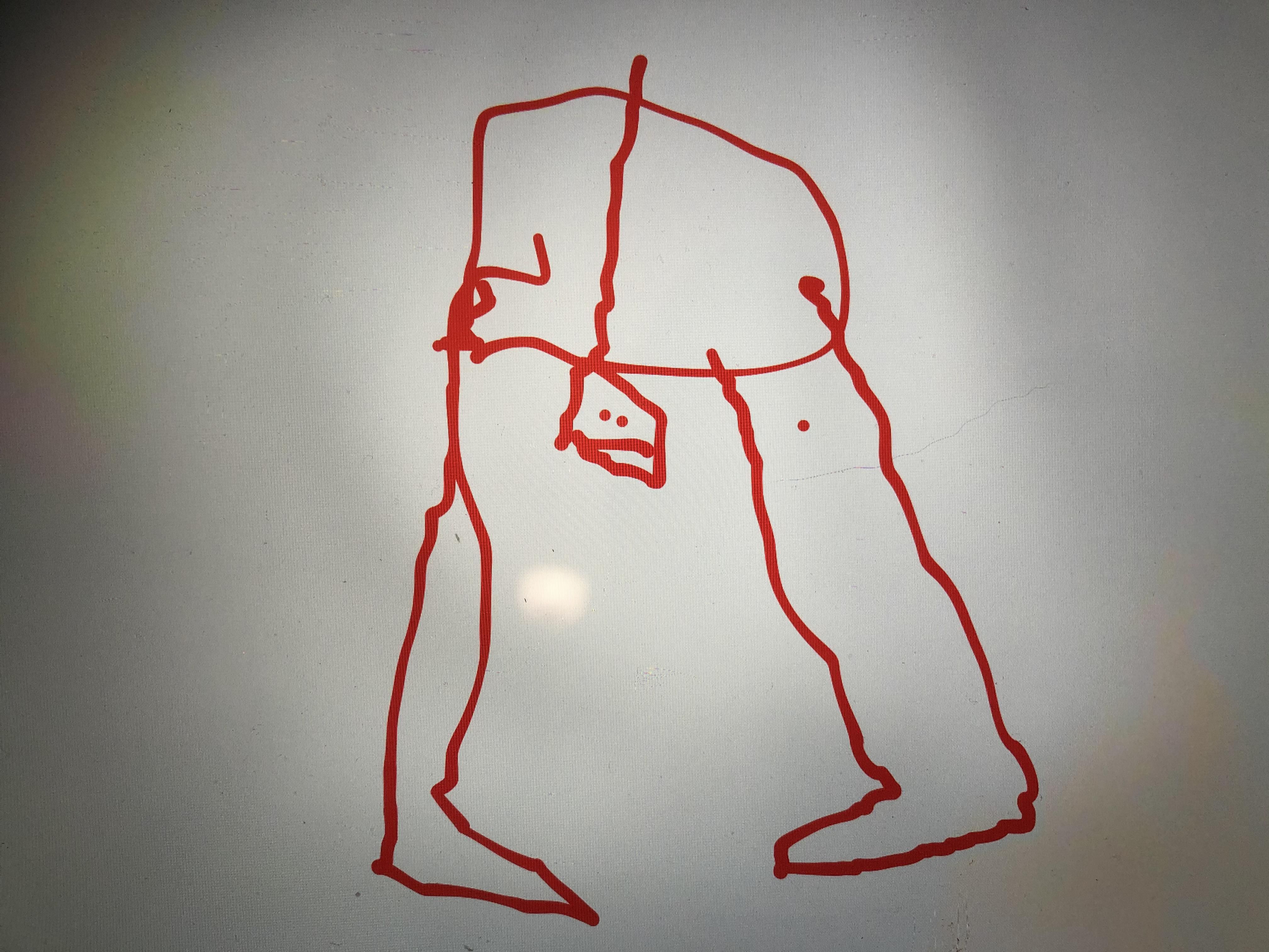 Apparently this is what my kid drew in kindergarten today. And yes- It’s a naked man looking between his legs.. and that is indeed his butt-crack.