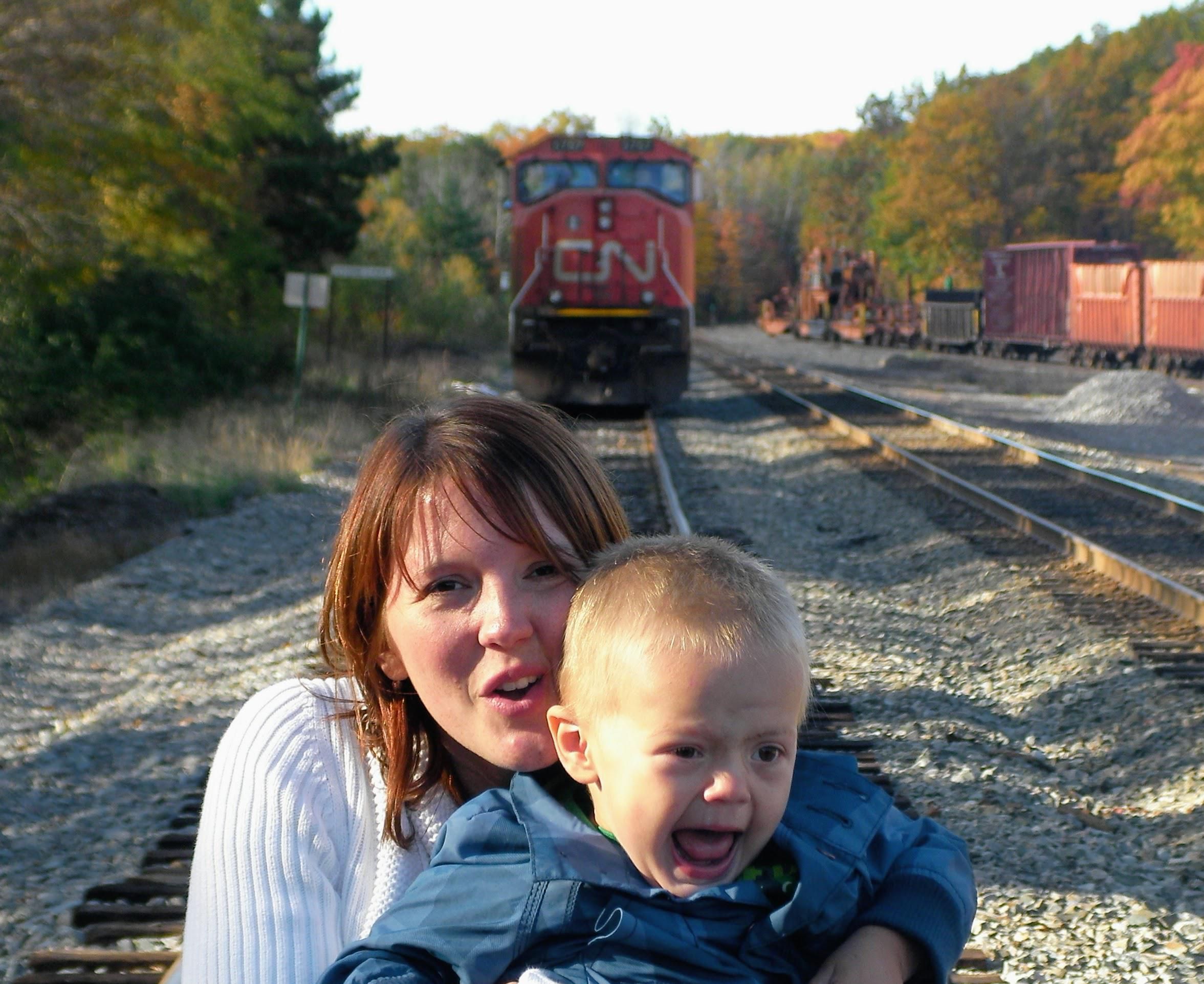 This was supposed to be a cute photo op of my wife and son at the train yard.