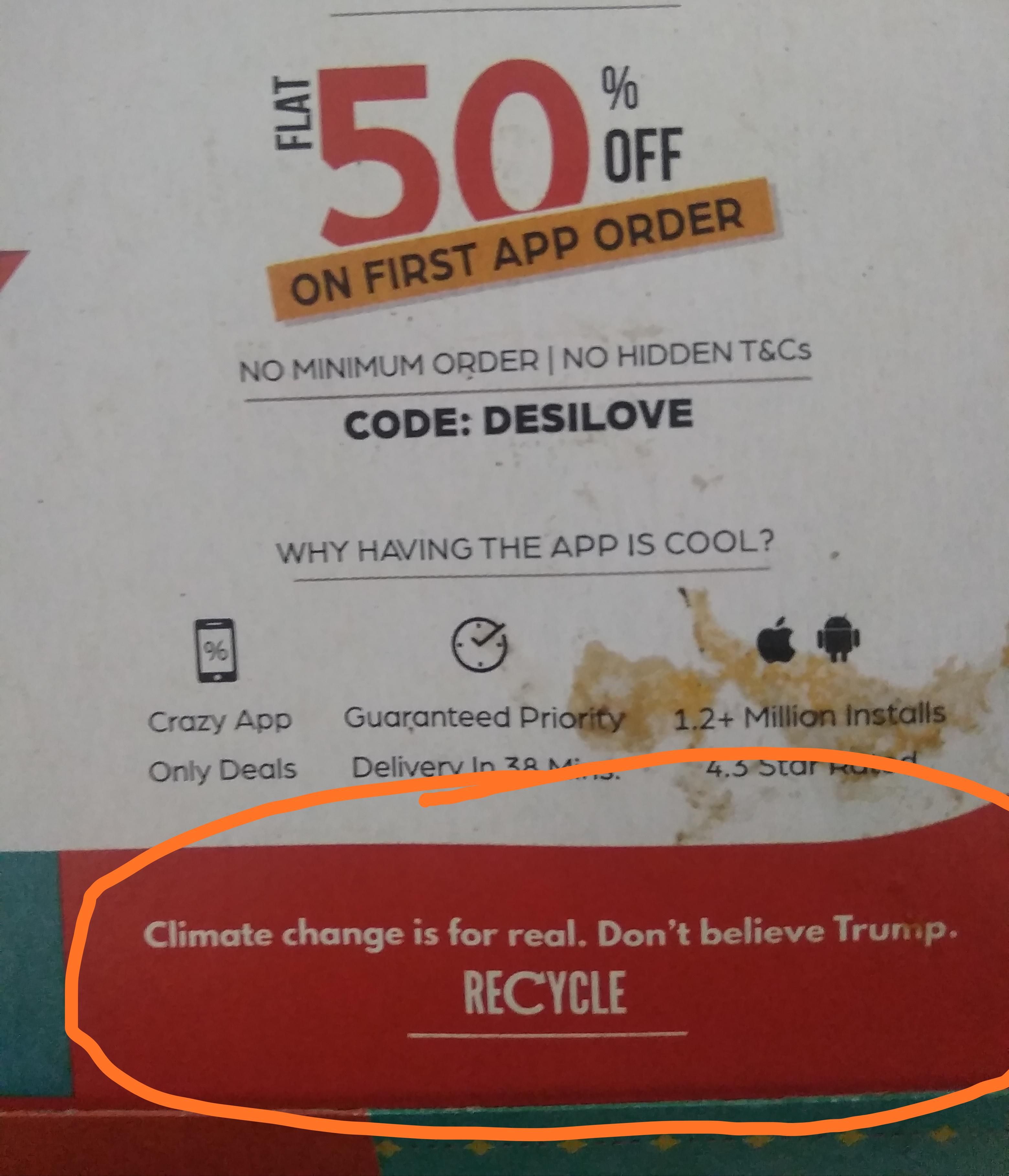 This tip on my pizza box in India
