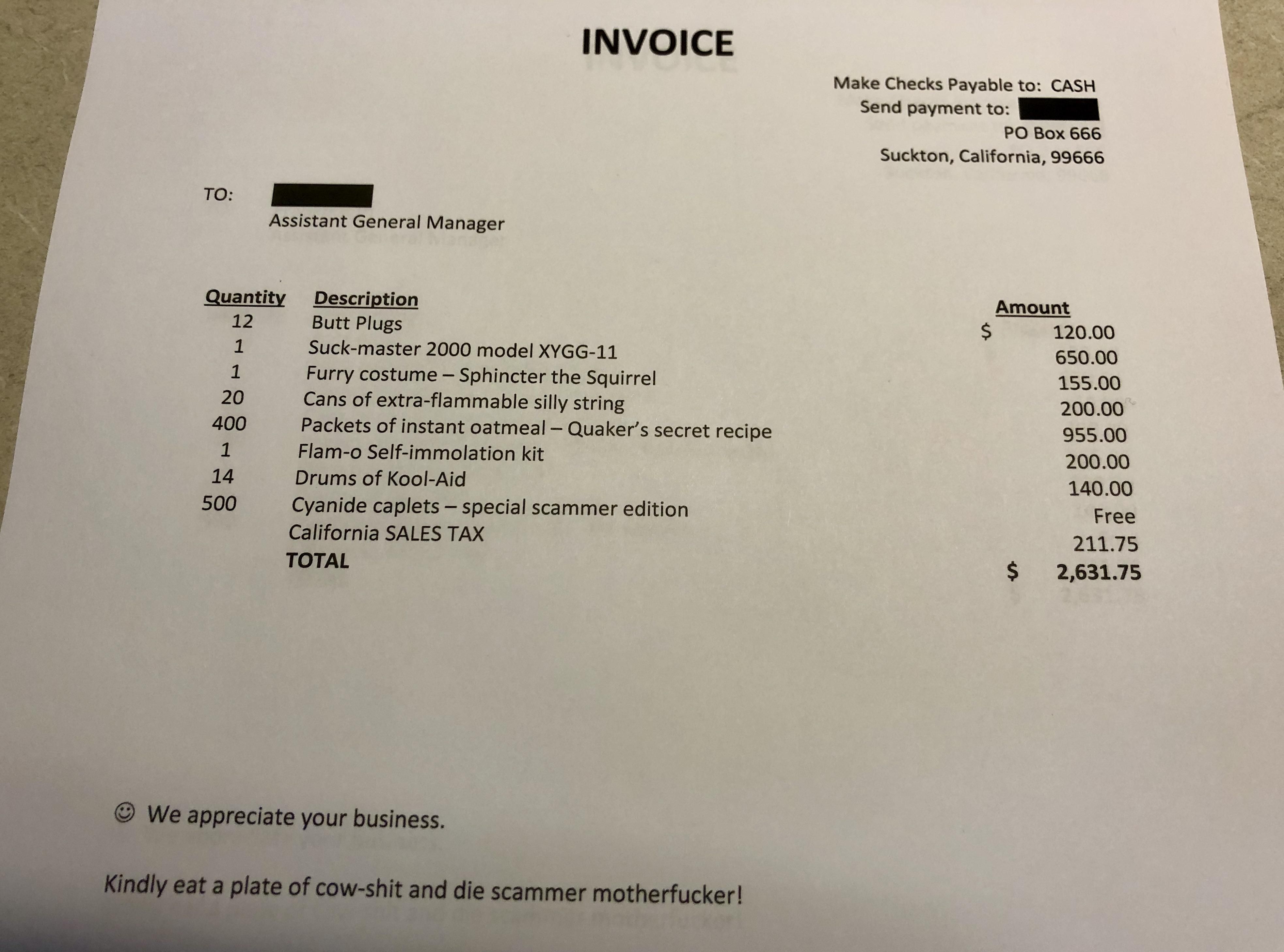 Scammer sent me a fake invoice so I sent one right back