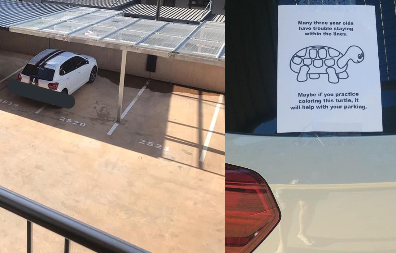 Clever note left for bad parking.