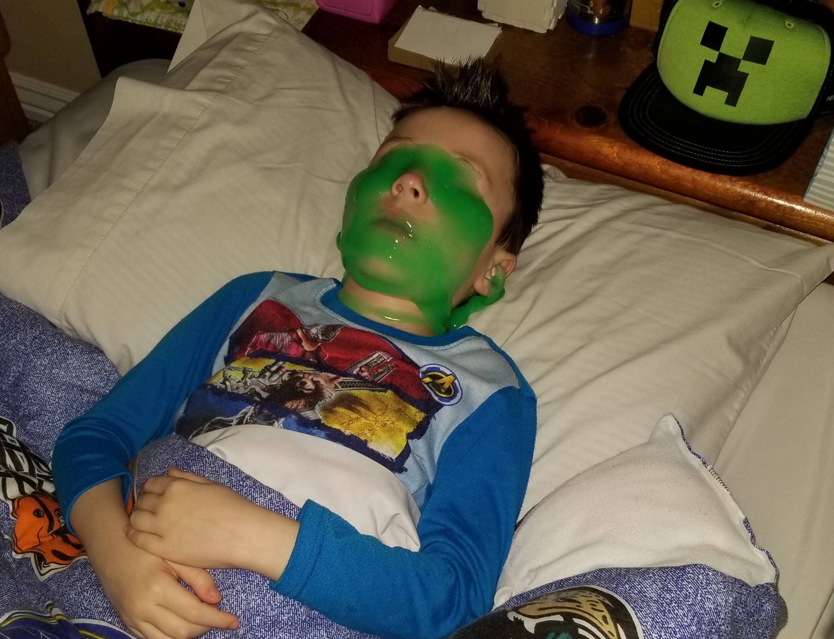 Wife and I went out one night and came home to my son sleeping like this.
