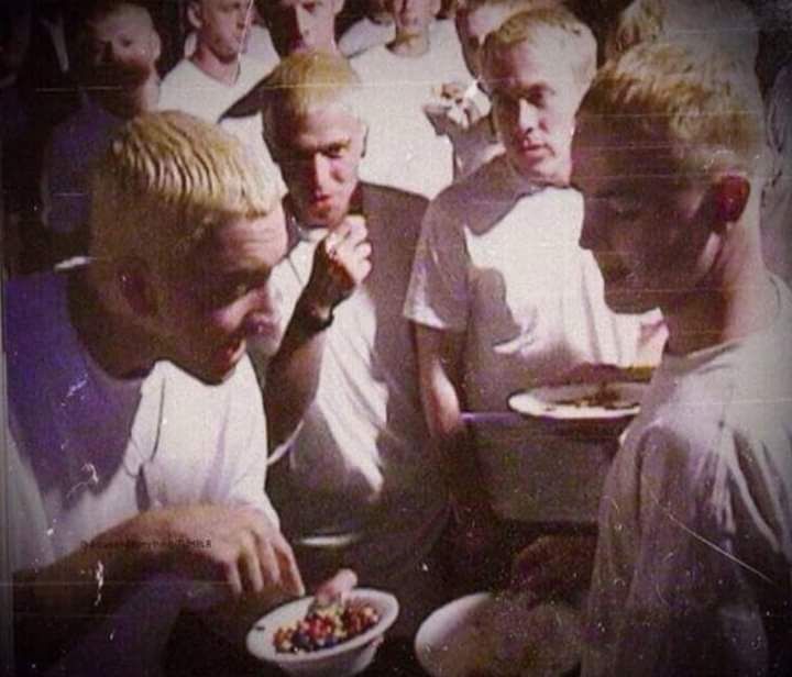 Eminem sharing M&Ms with other Eminems.
