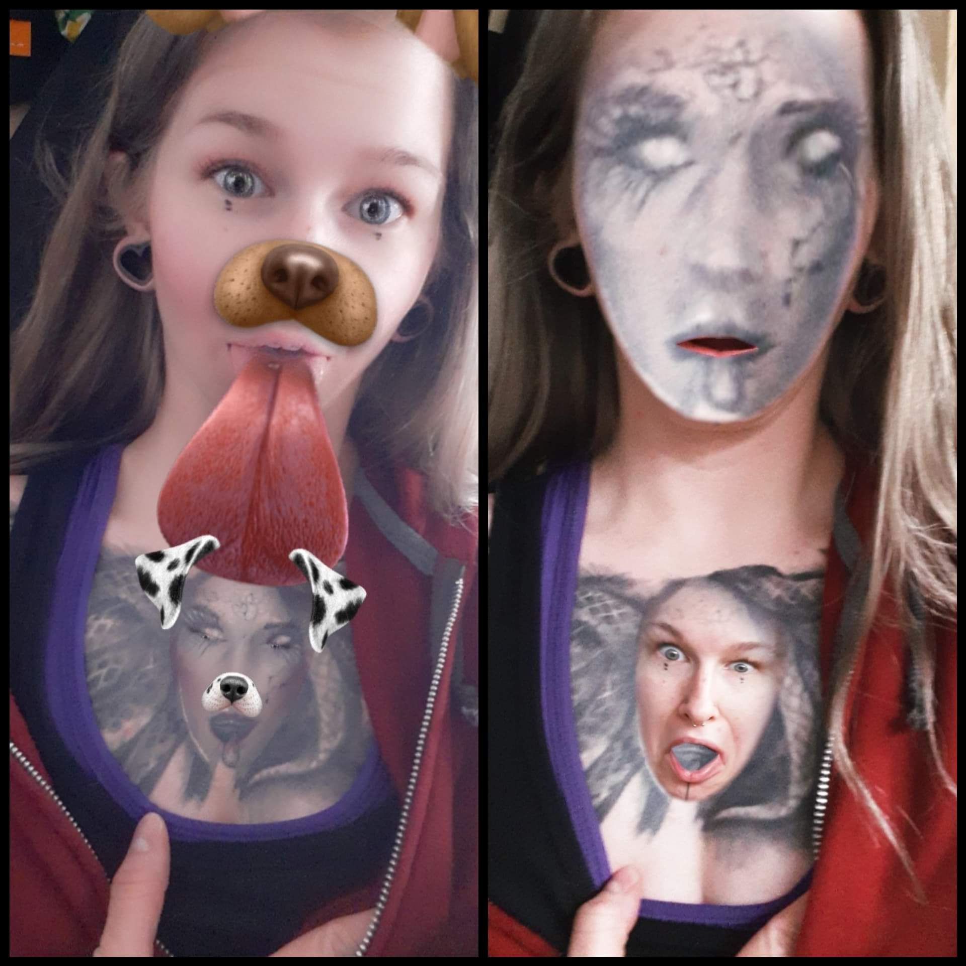 My friend just figured out that the snapchat filters work on her chest tattoo.