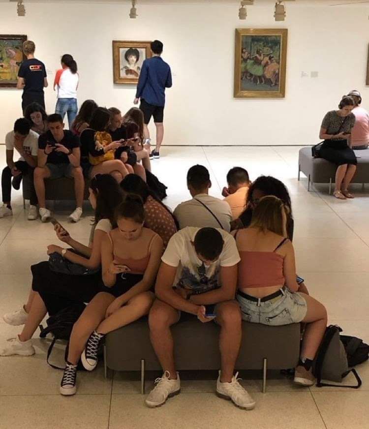 Three idiots went to an art gallery without their smartphones.