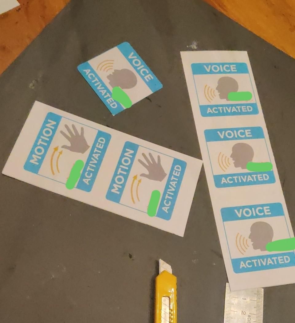 I made fake motion/voice activated stickers to put on the water and towel dispensers at my school