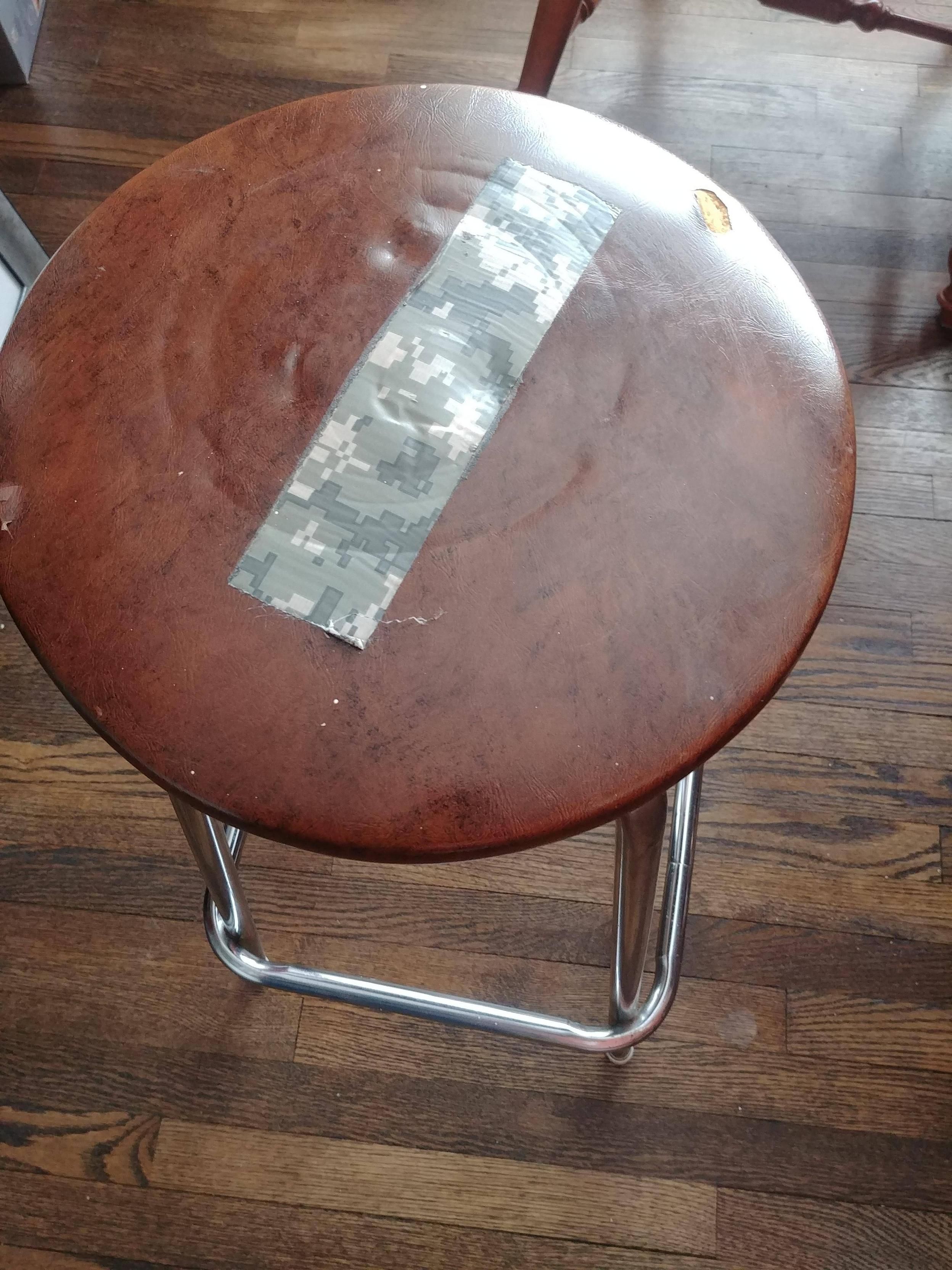 My dad said he patched the hole in the barstool so well, "you can't even see it."