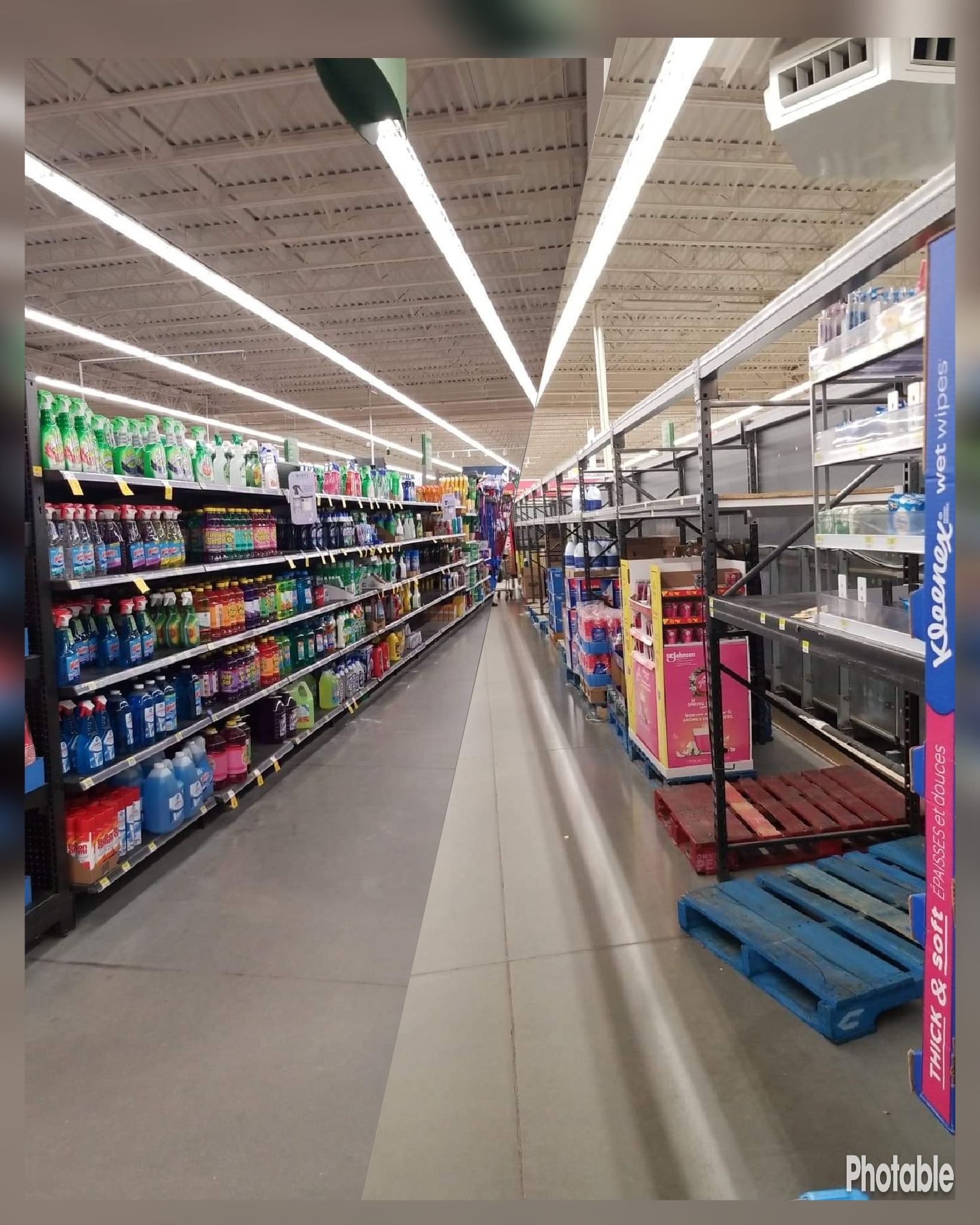 The cleaning supplies vs toilet paper aisles