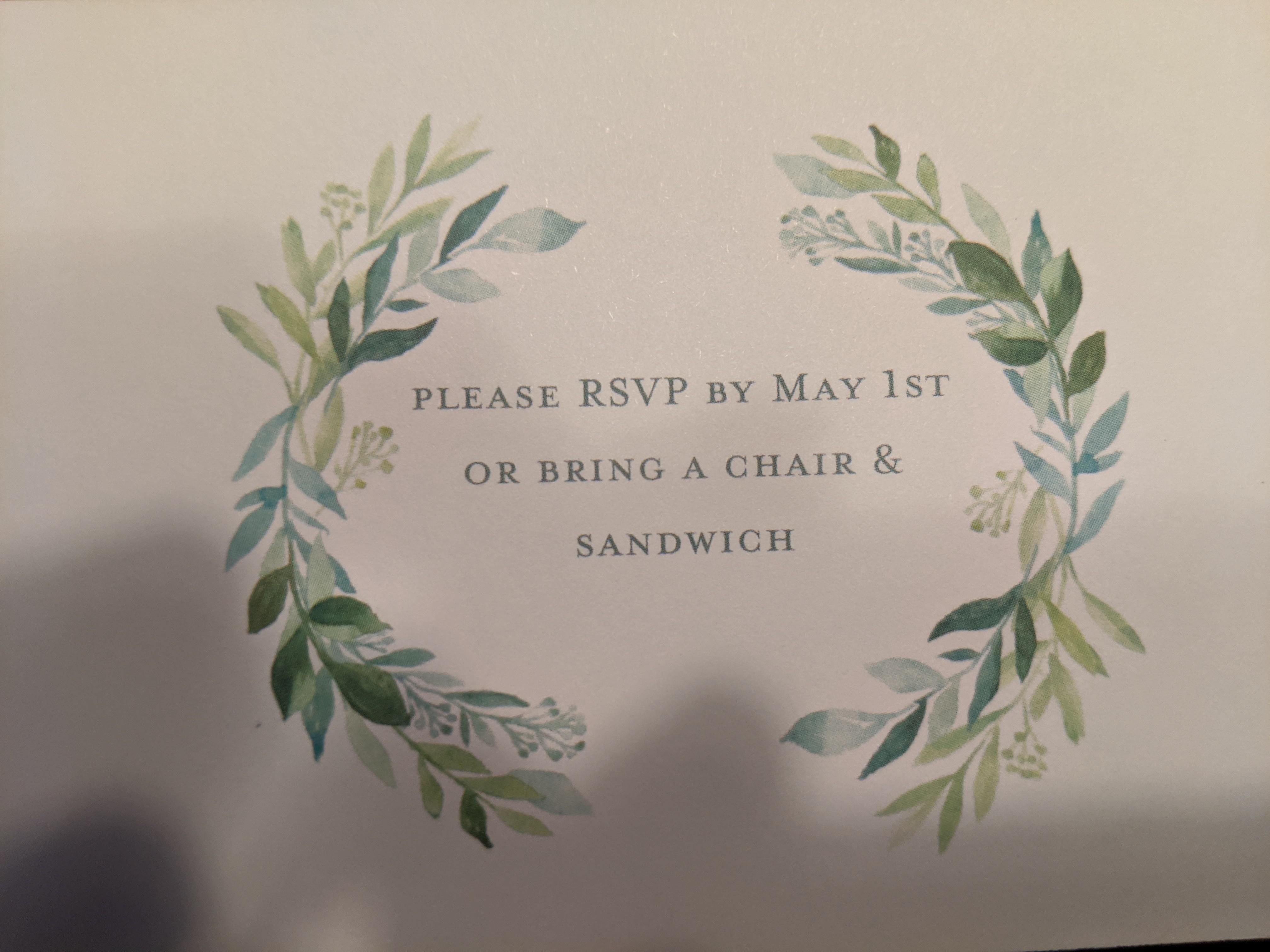 On the back of my friends' wedding RSVP card