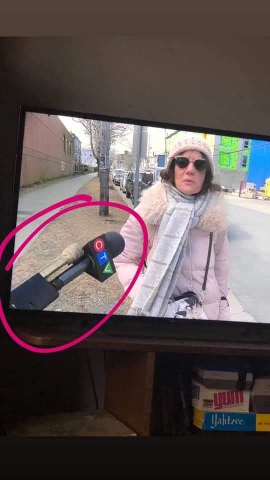 News outlet in Canada is taping their microphones to hockey sticks to maintain social distance.