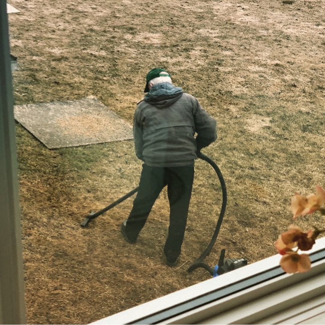 Quarantine day 9 - my Dad vacuuming the yard