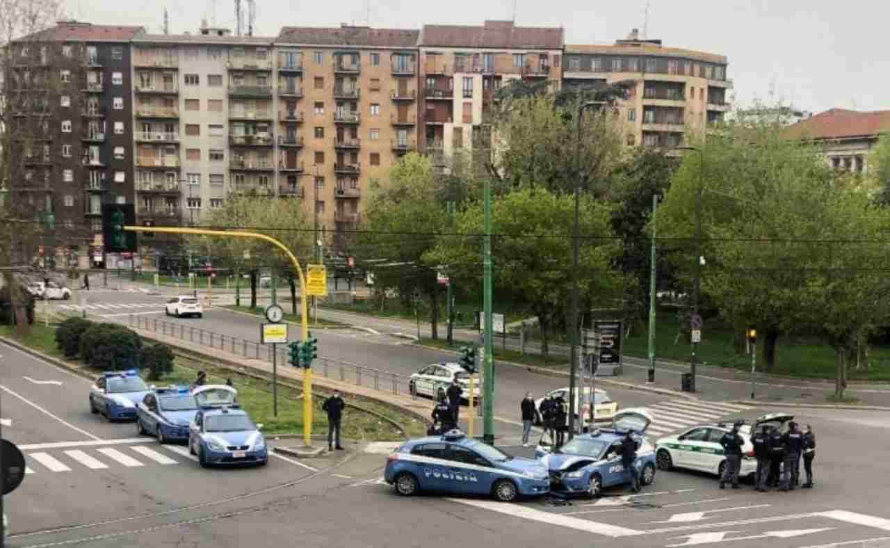 Two police cars managed to crash into each other in the currently empty streets of Milan