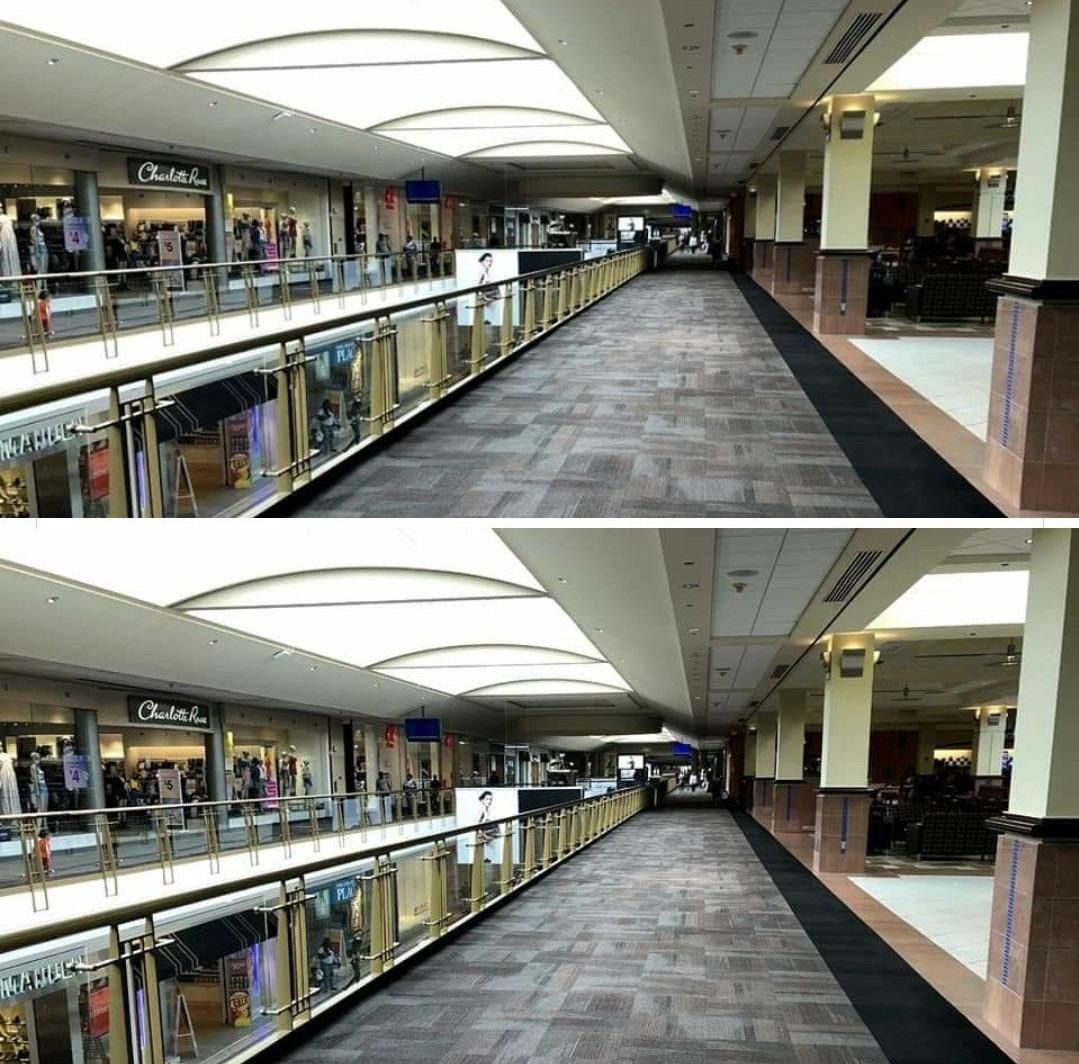 Our town mall before and after the lockdown.