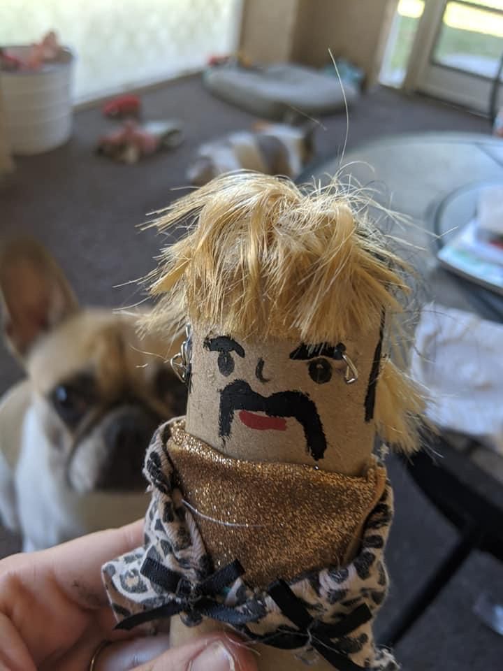 Finished product of my toilet paper roll Joe Exotic doll. Took about 20 mins. Going To do Carole next.