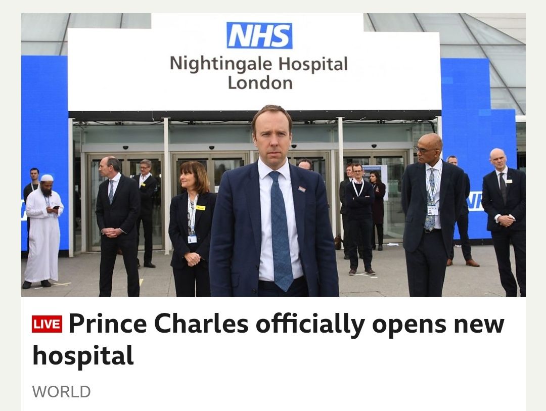 Social distancing makes the opening of the Nightingale hospital look like an album cover.