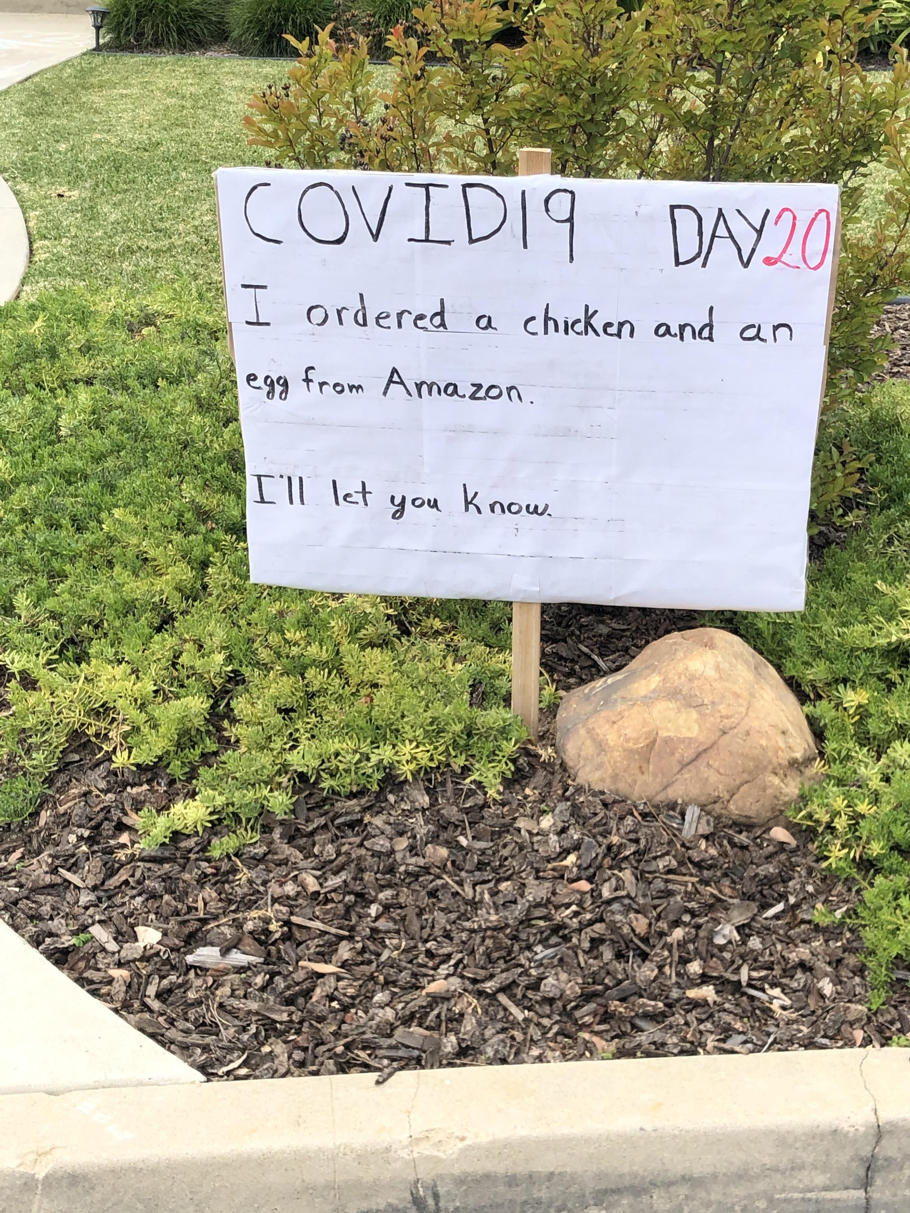 My neighbors been posting daily dad jokes on his lawn since the lockdown started in LA. Here’s #20