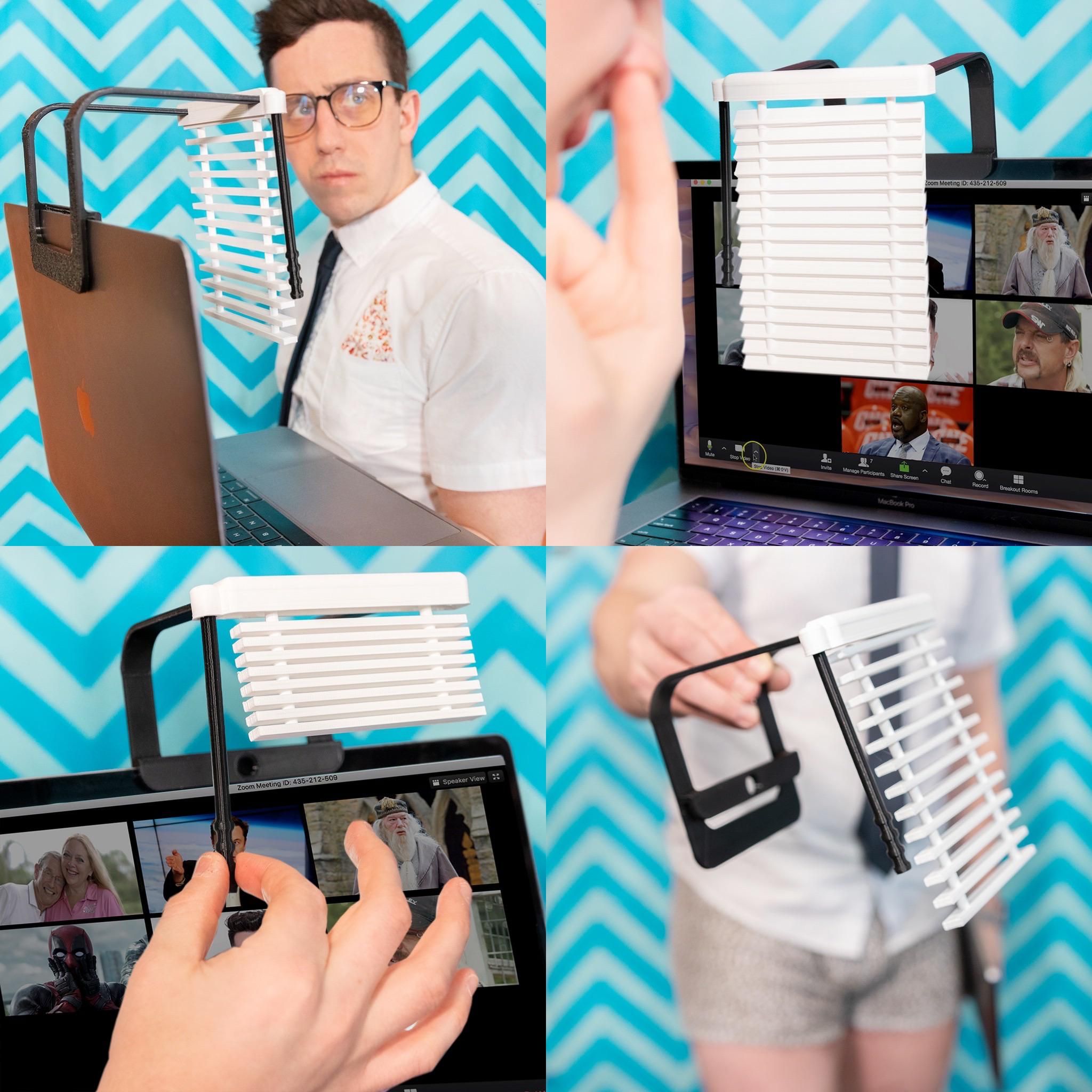 I like to design unnecessary products so I created a pair of shutter for Zoom meetings.