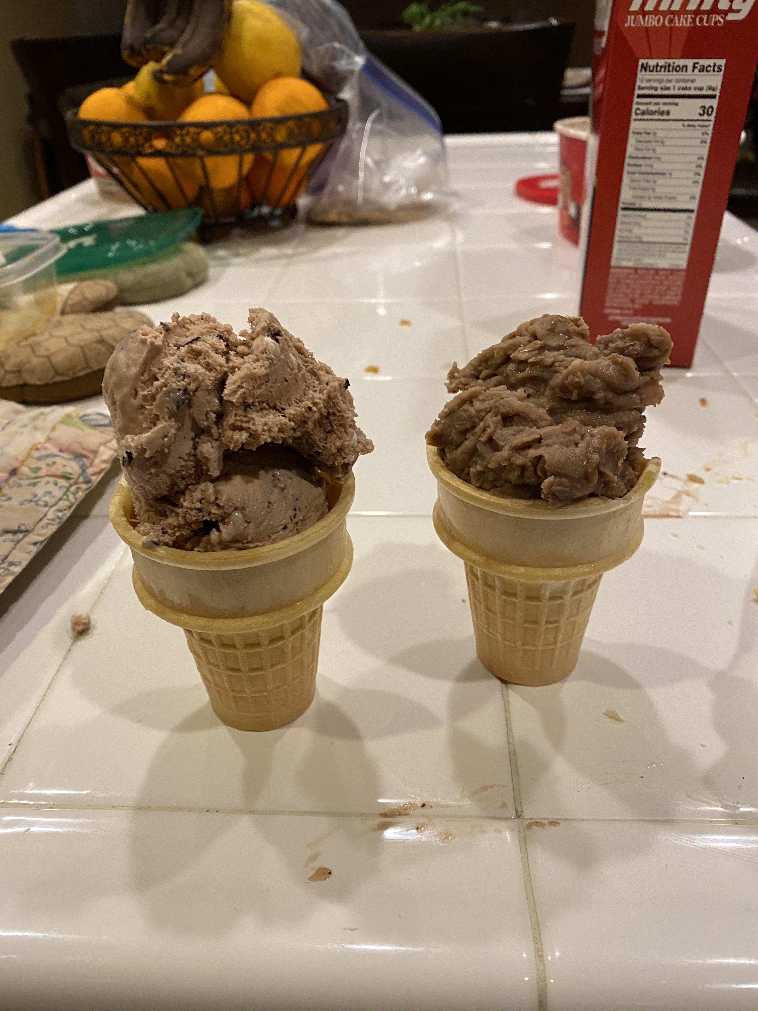 Wife asked for ice cream. Hers is beans. I’m a terrible person