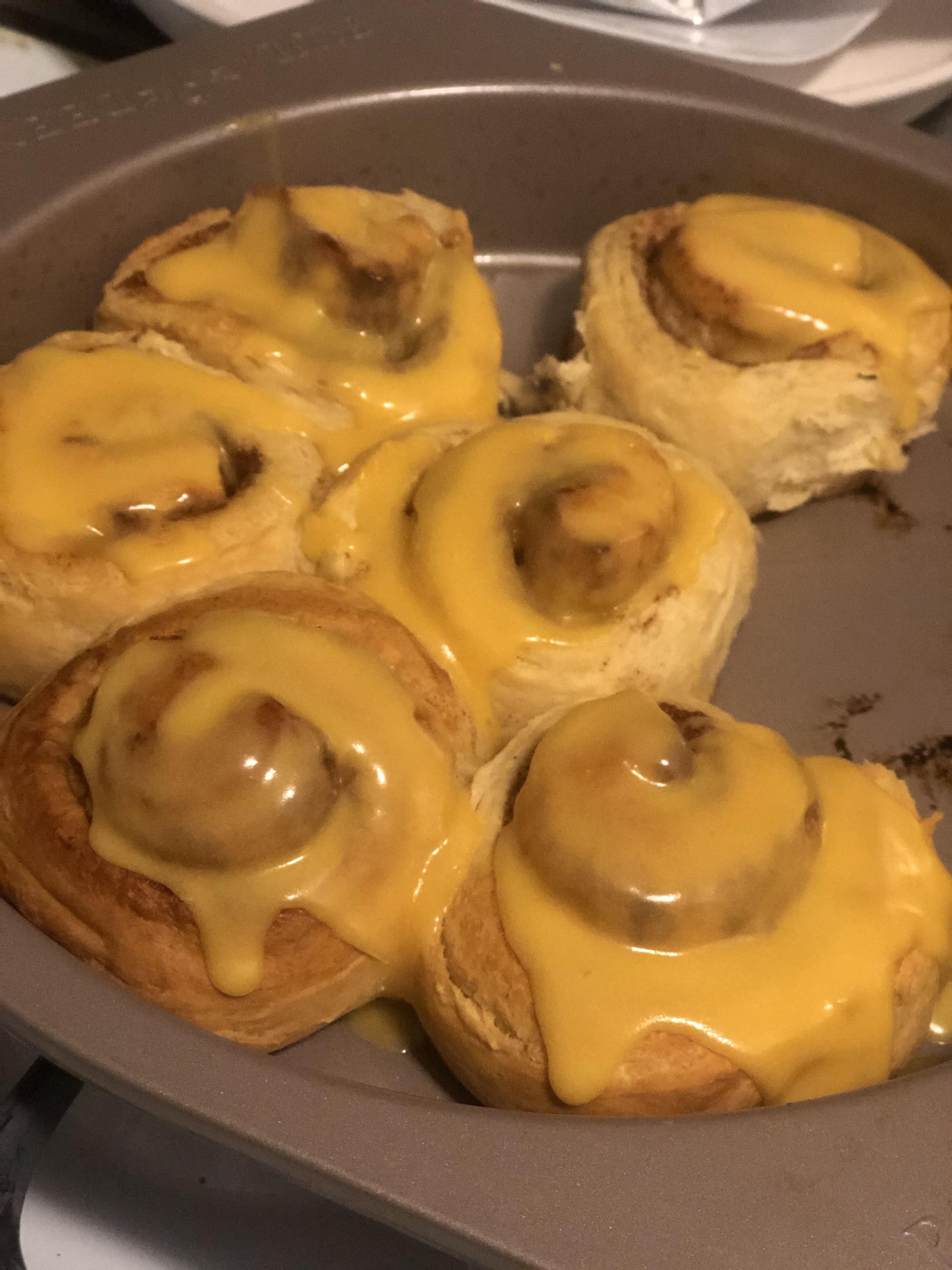 My Husband wanted a sweet treat. I made orange rolls. To keep it interesting, one of these has nacho cheese on it.