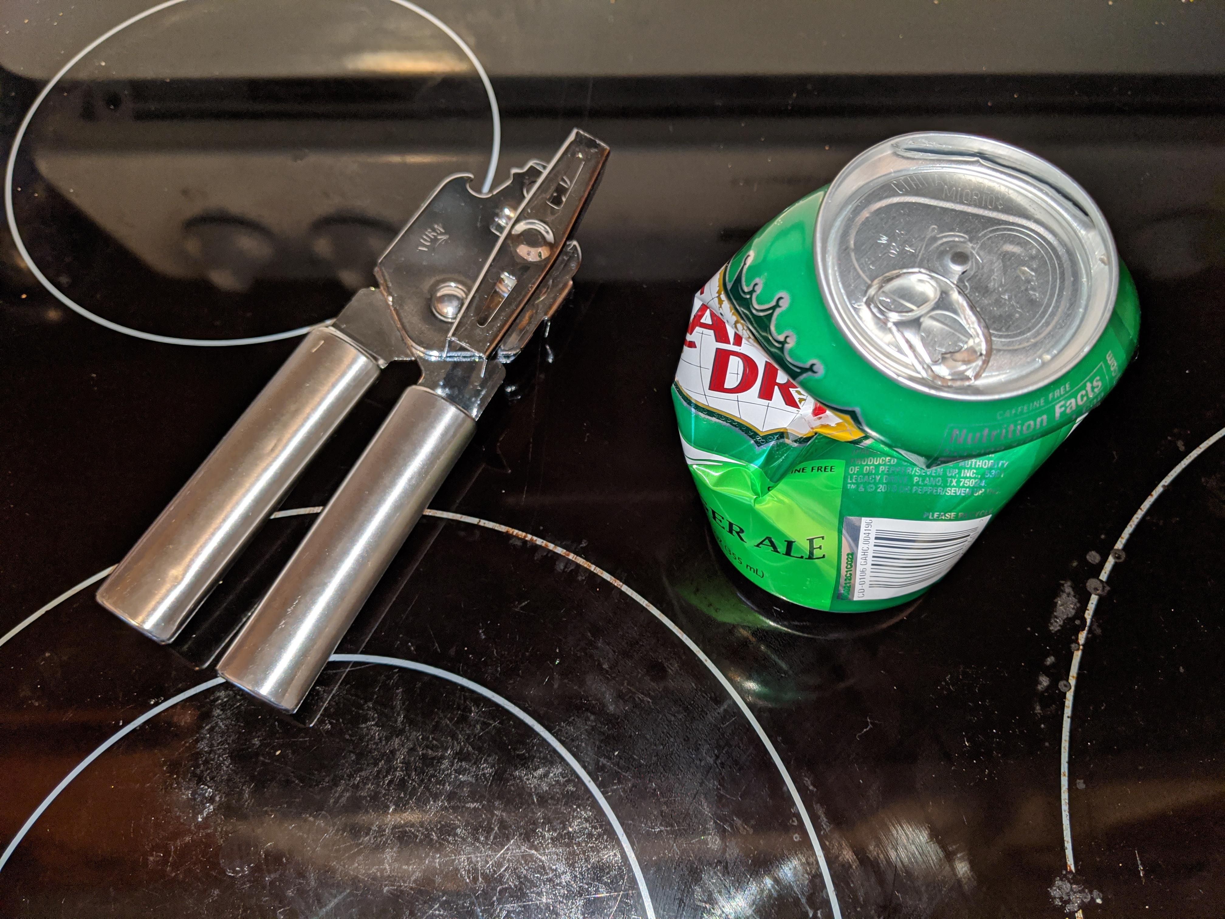 Woke up this morning and found this on the stove. I guess my wife wanted a Ginger Ale last night, but the can didn't want to share.