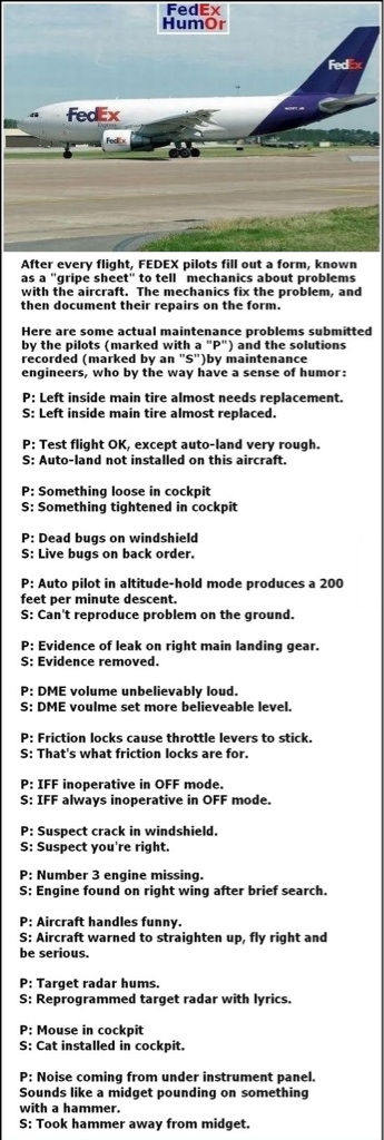 Complaints made by pilots, responses by mechanics Problems: P, solutions: S