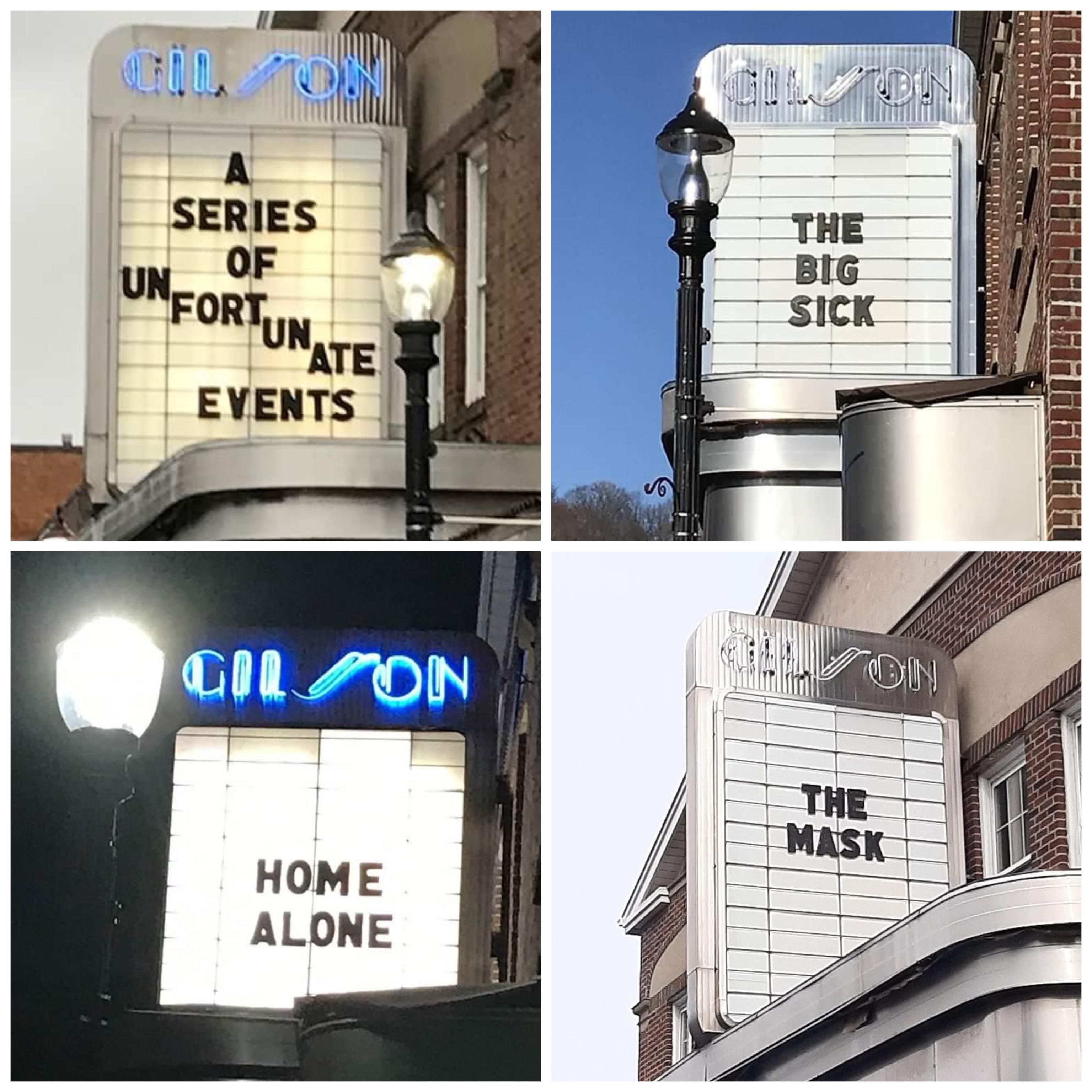 A small movie theater near my best friend’s house has been putting up relevant movie titles while they’ve been closed due to the pandemic