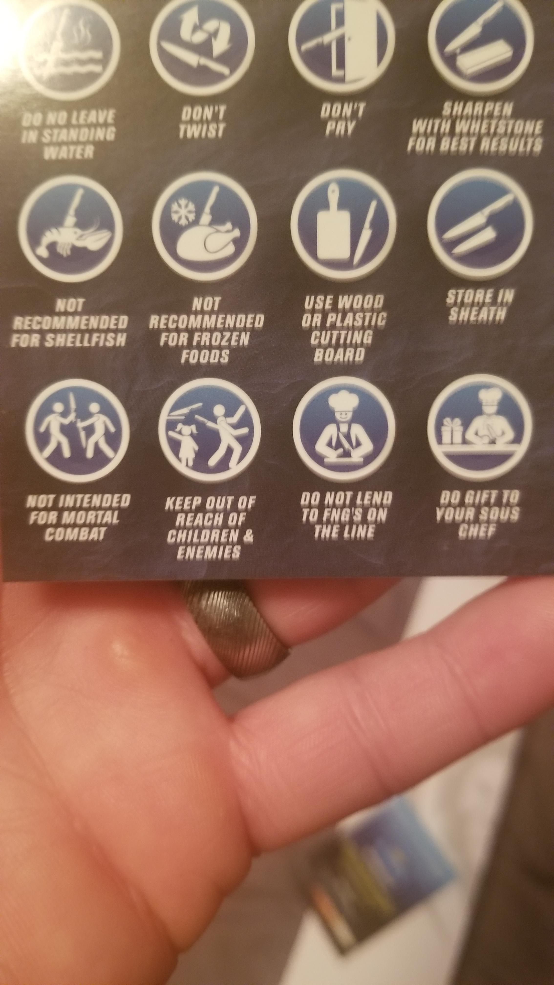 These last few guidelines for the new chef's knife my wife got me for our anniversary