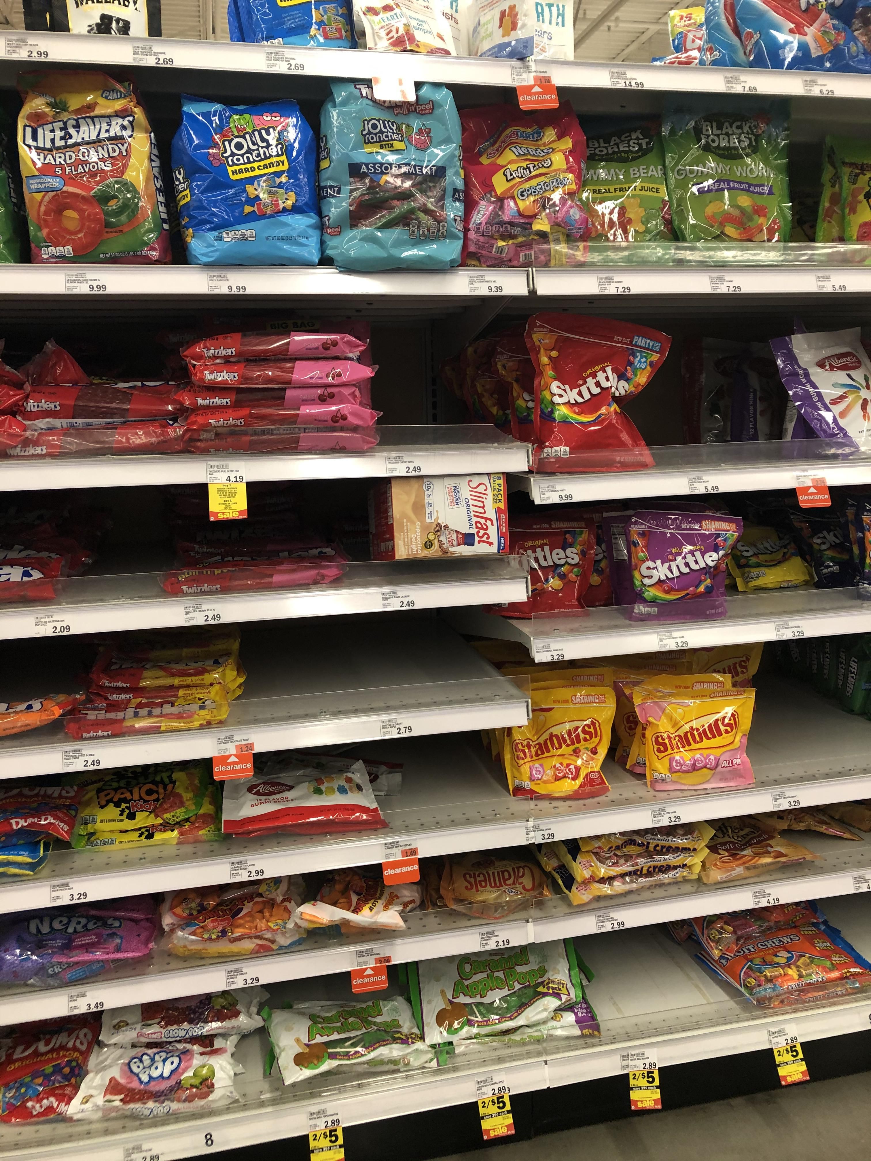 Someone abandoned their slimfast in the candy aisle.