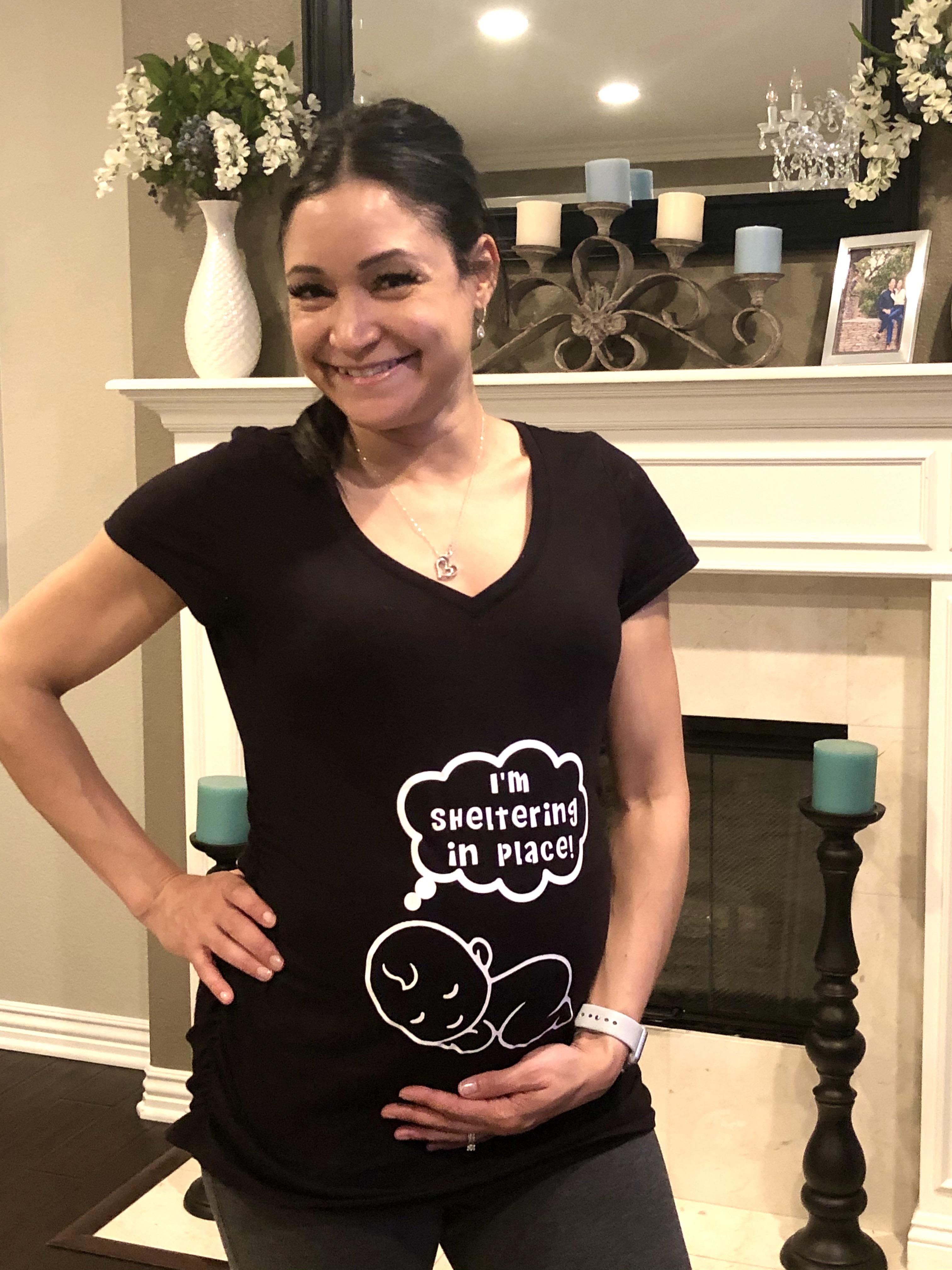 My mom made my wife a times-relevant maternity shirt for her first Mother’s Day