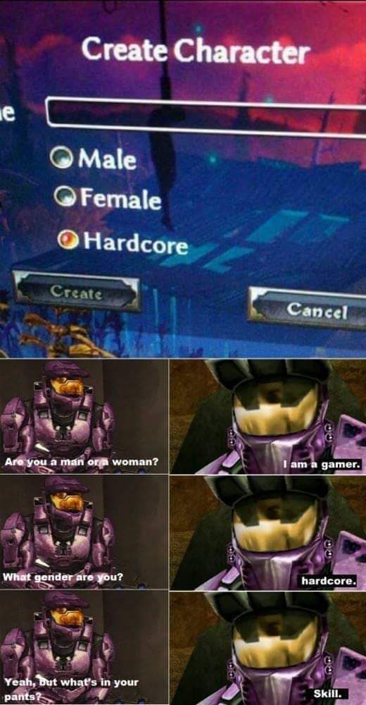 when u are hardcore there's no need to ask for gender bcs gamers hate women (and minorities)