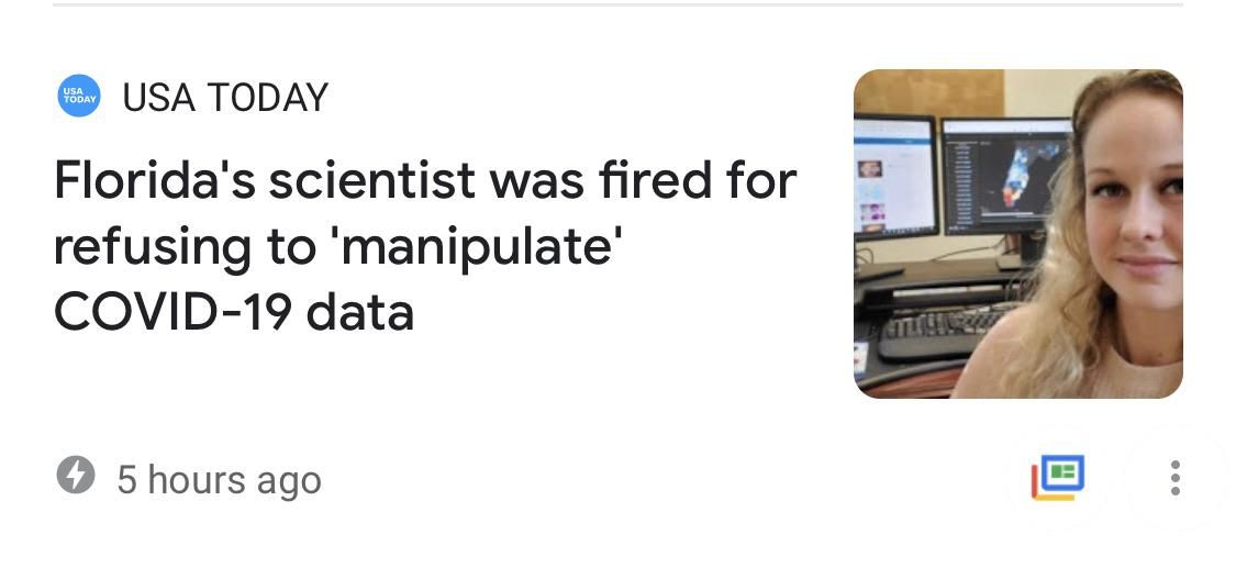 TIL the state of Florida no longer has a scientist. She was just fired.