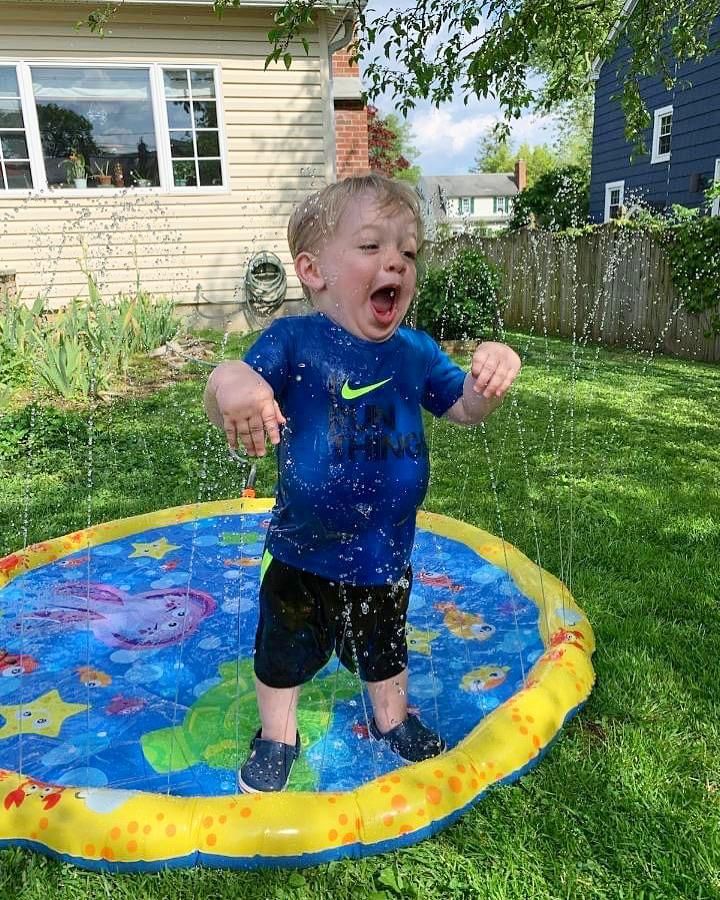 My nephew and his first sprinkler toy