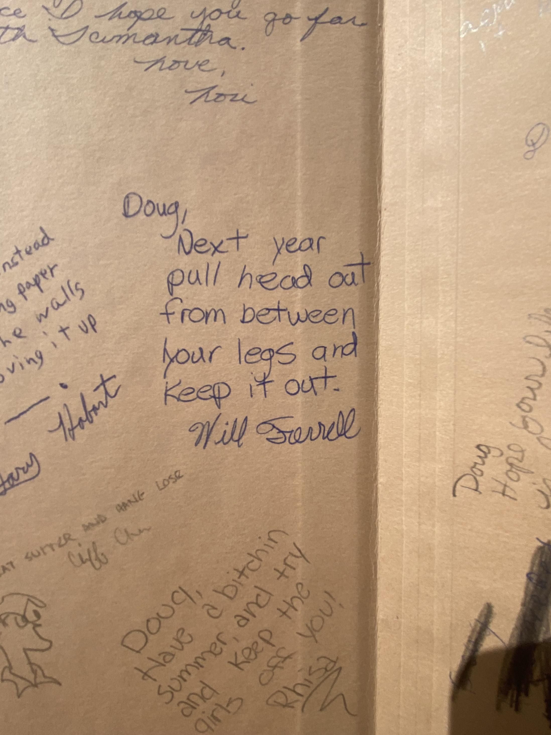 Will Ferrell's advice to my father in his junior high yearbook. They went to school together.