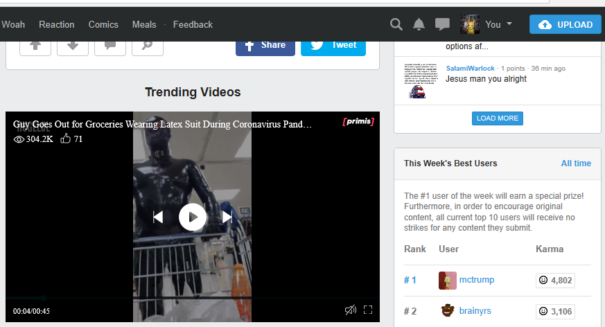 You might want to turn off adblock on hugelol (yes, light theme)