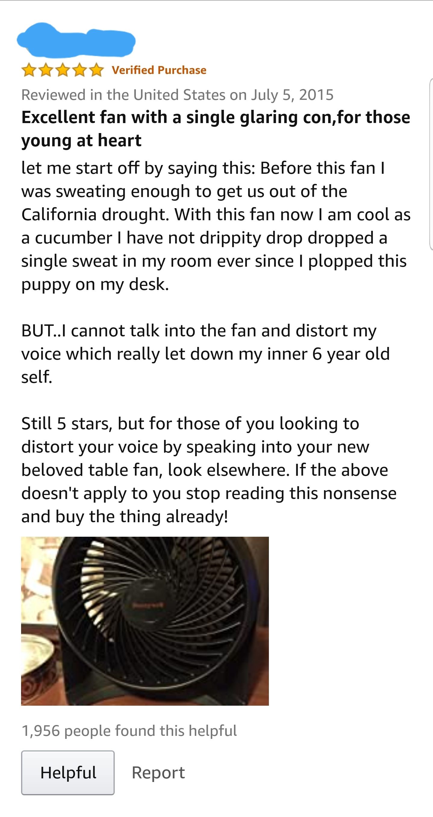 This Amazon review of a fan...
