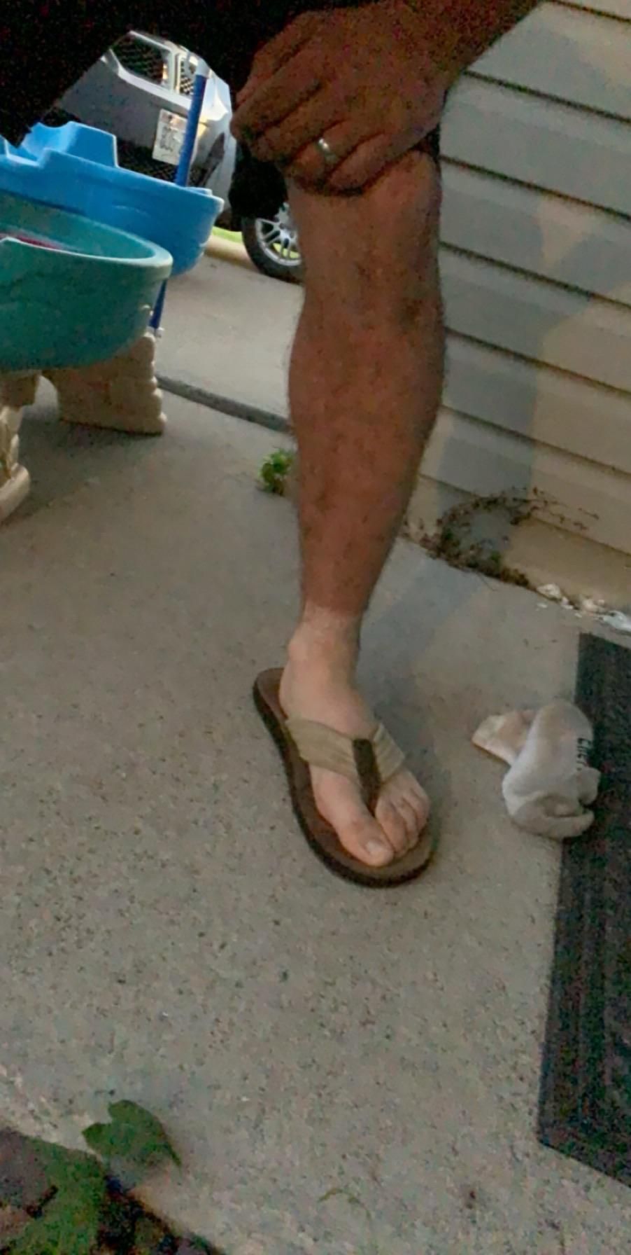 My husbands first time wearing sandals since starting his new asphalt job...