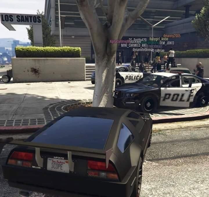 Protesters gather outside Los Santos PD in Grand Theft Auto online